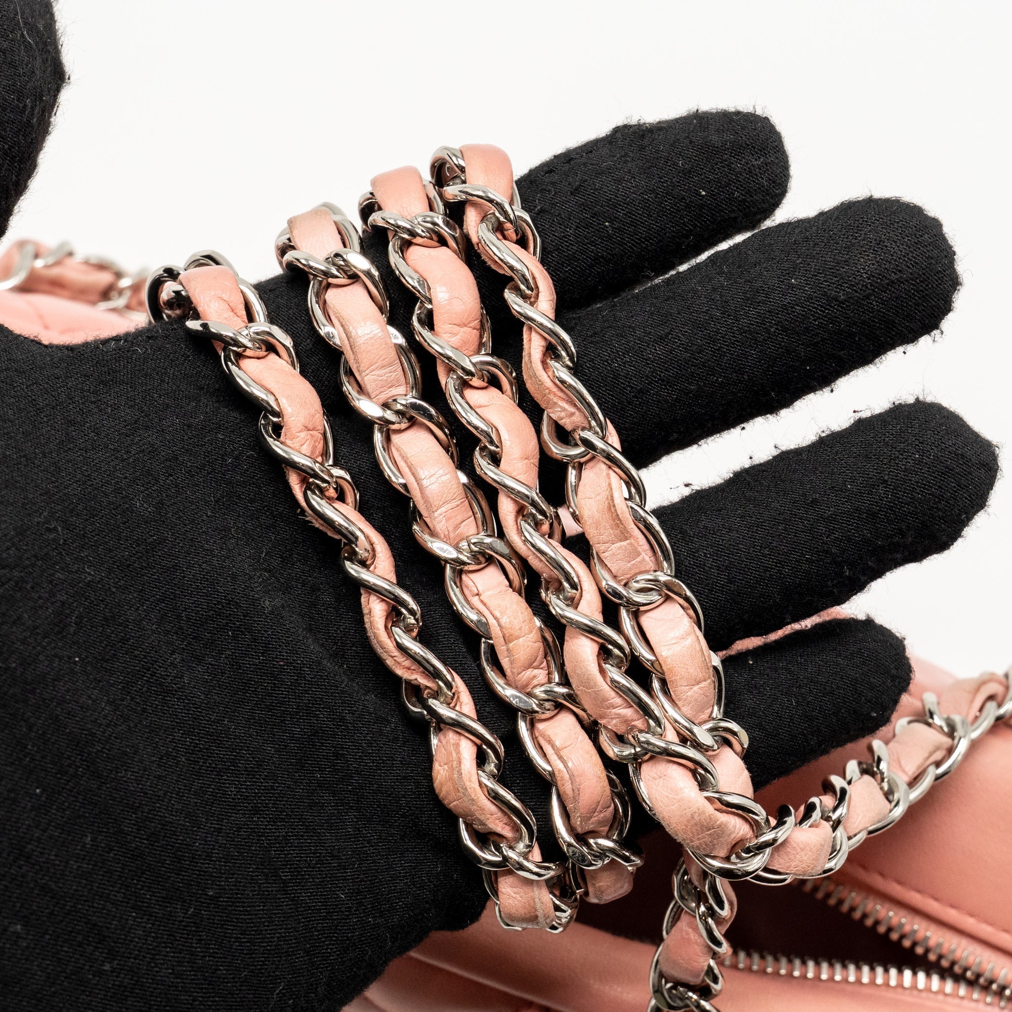CHANEL CC CAMERA CASE WITH CHAIN LAMBSKIN PINK SHW
