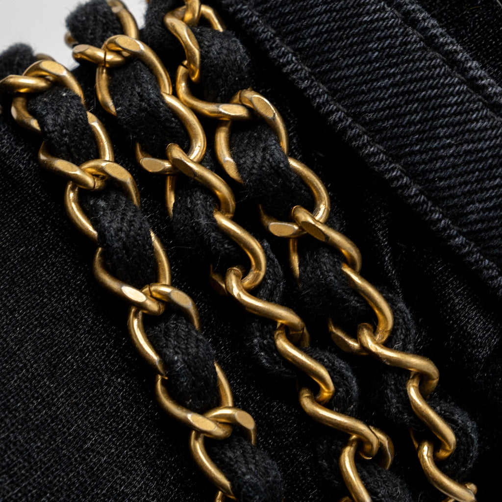 CHANEL BLACK DENIM FLAP BAG BRUSHED GHW (MICROCHIP)