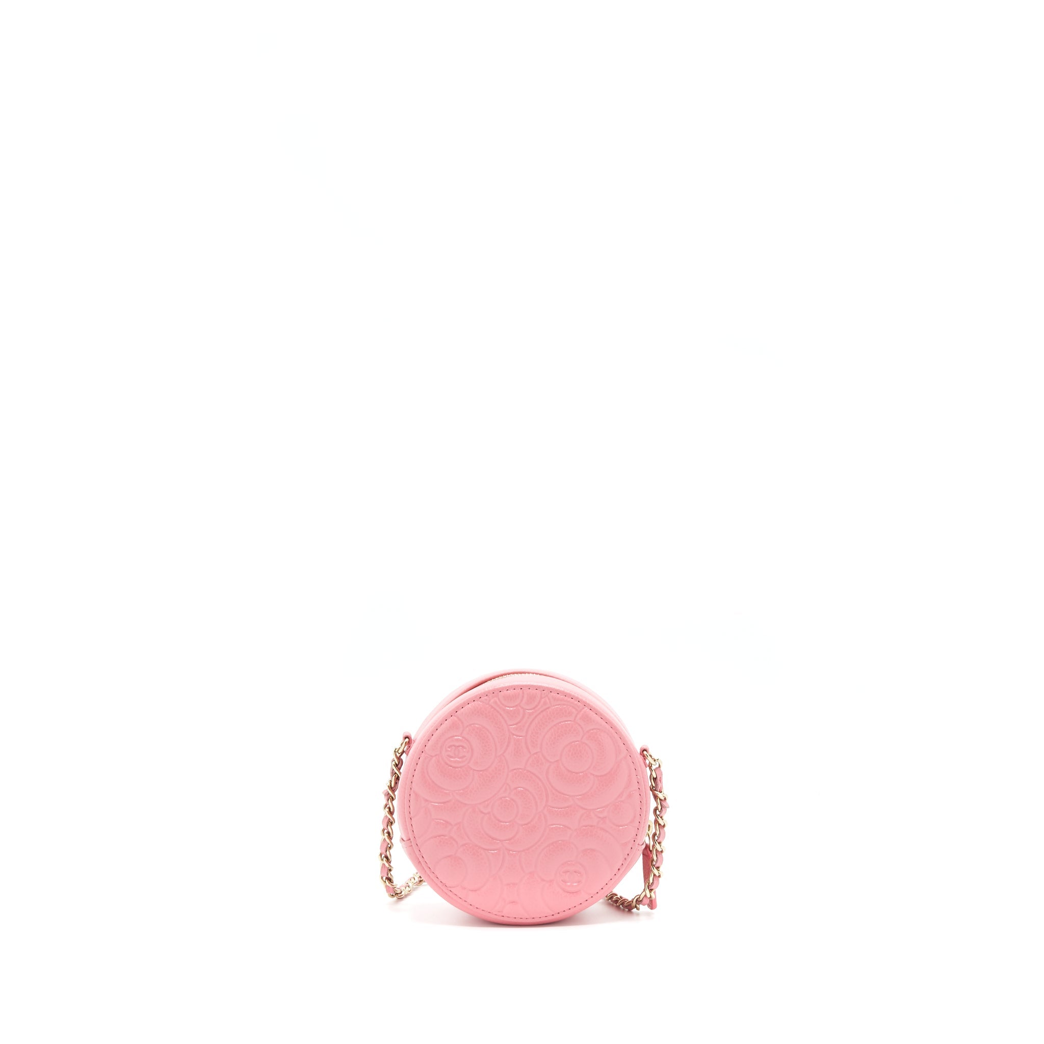 CHANEL CAMELLIA ROUND CLUTCH WITH CHAIN PINK LGHW