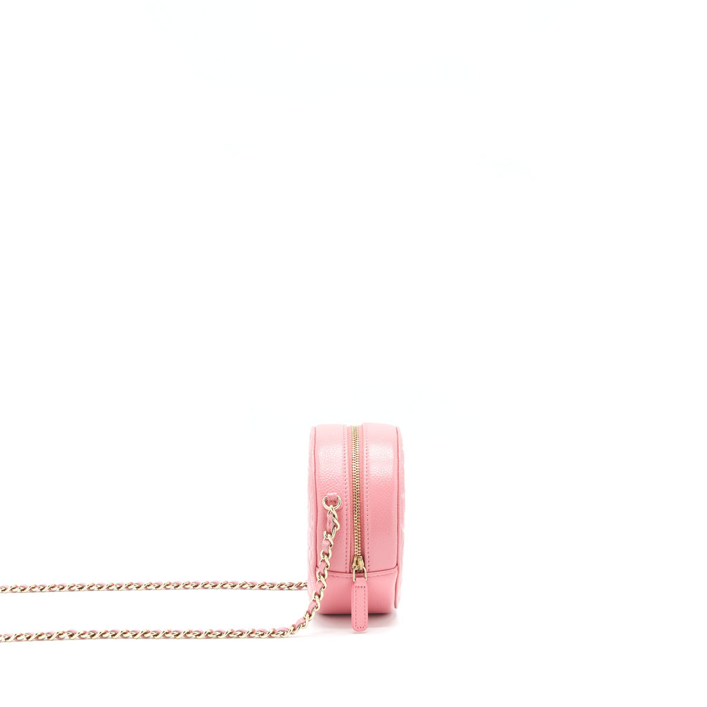 CHANEL CAMELLIA ROUND CLUTCH WITH CHAIN PINK LGHW