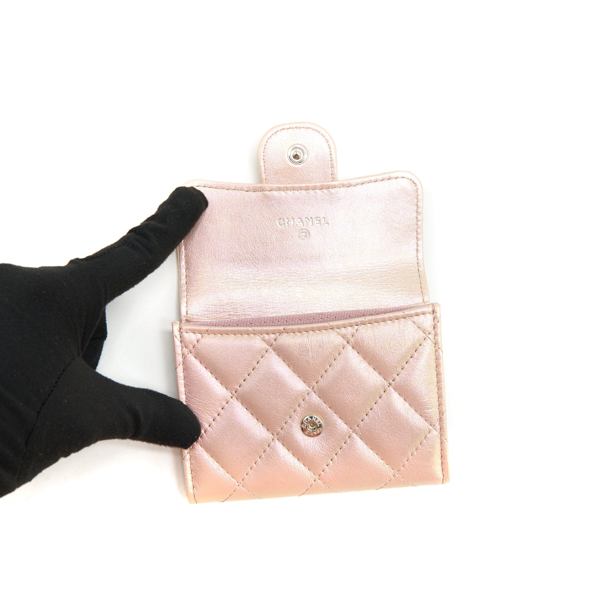 CHANEL IRIDESCENT CARD HOLDER CALFSKIN PINK SHW