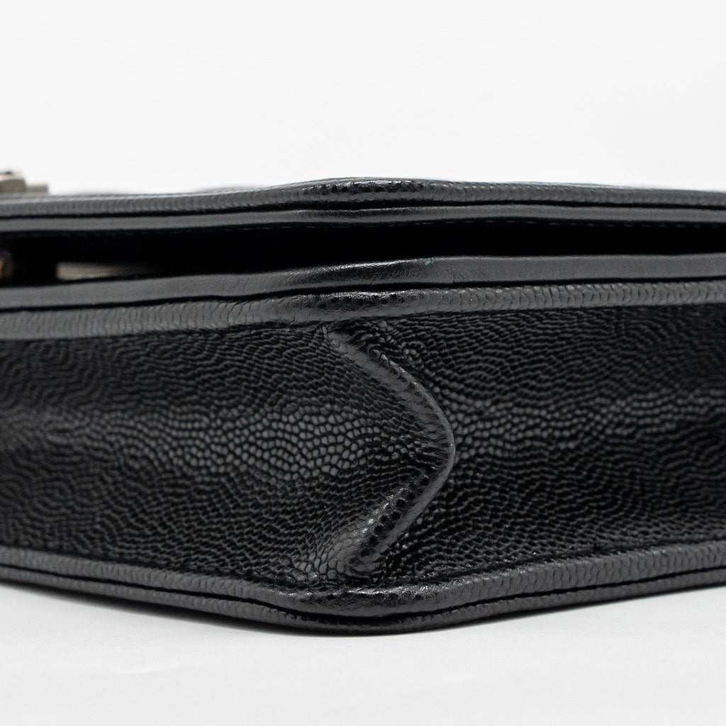 CHANEL BOY WALLET ON CHAIN CAVIAR BLACK RUTHENIUM SHW (MICROCHIP)