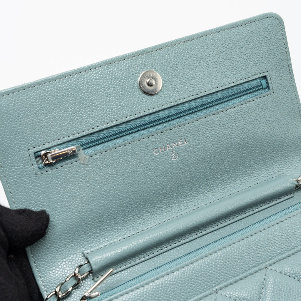 CHANEL CLASSIC WALLET ON CHAIN CAVIAR LIGHT BLUE SHW