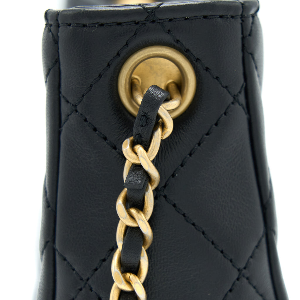 CHANEL 23C PEARL CRUSH HOBO BAG LAMBSKIN BLACK BRUSHED GHW (MICROCHIP)