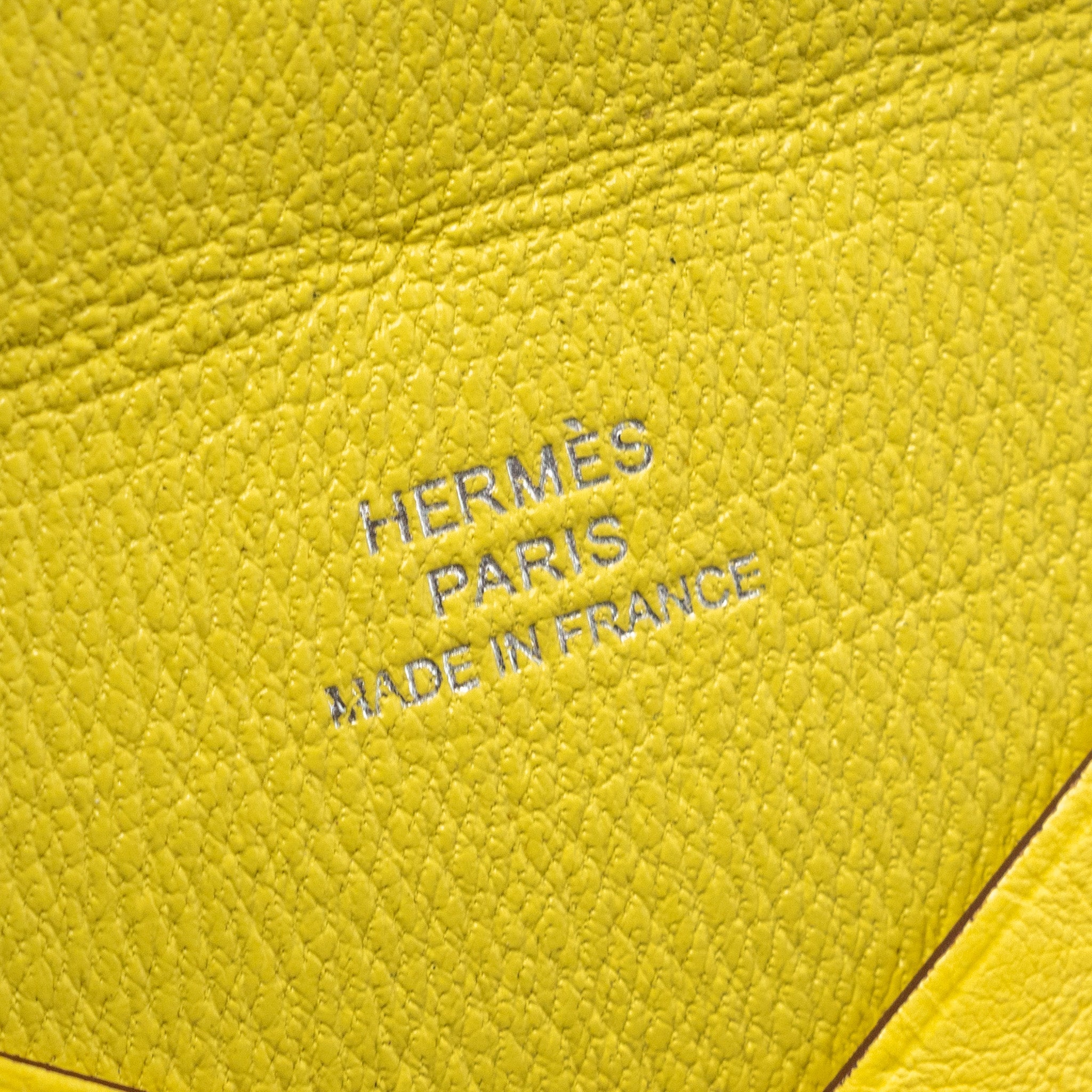 HERMES CALVI CARD HOLDER OSTRICH JAUNE CITRON SHW