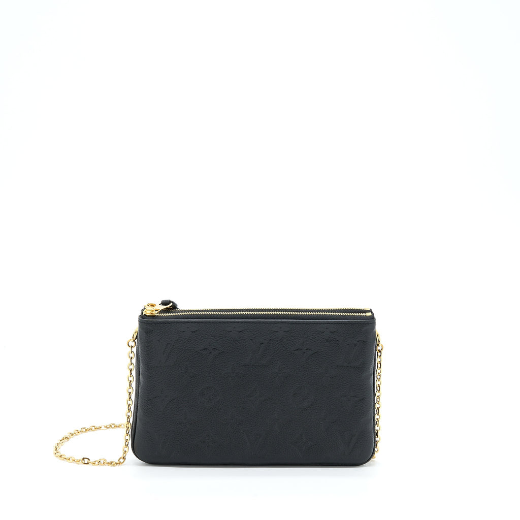 LOUIS VUITTON DOUBLE ZIP POCHETTE MONOGRAM EMPREINTE BLACK GHW