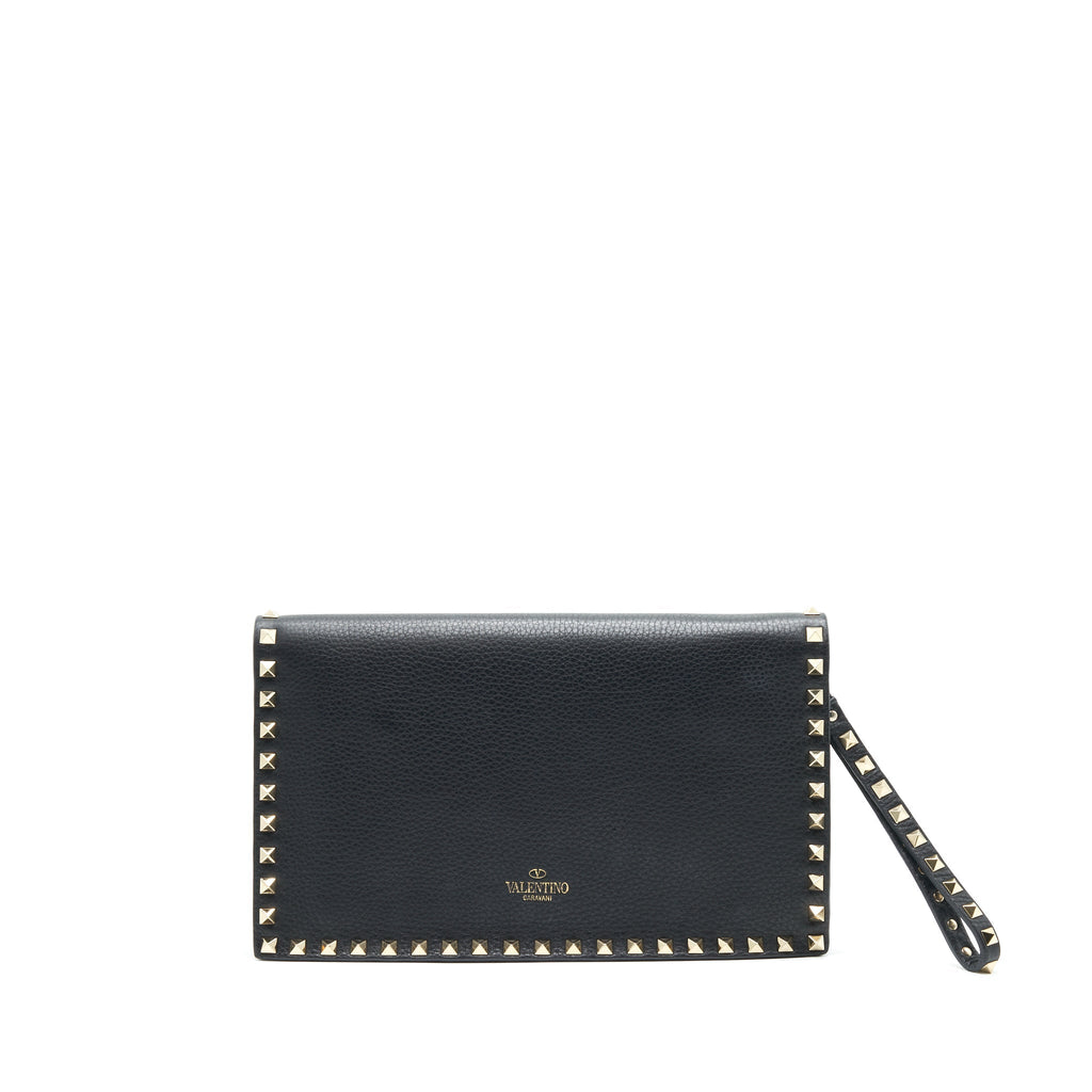 VALENTINO GARAVANI ROCKSTUD LEATHER CLUTCH BLACK