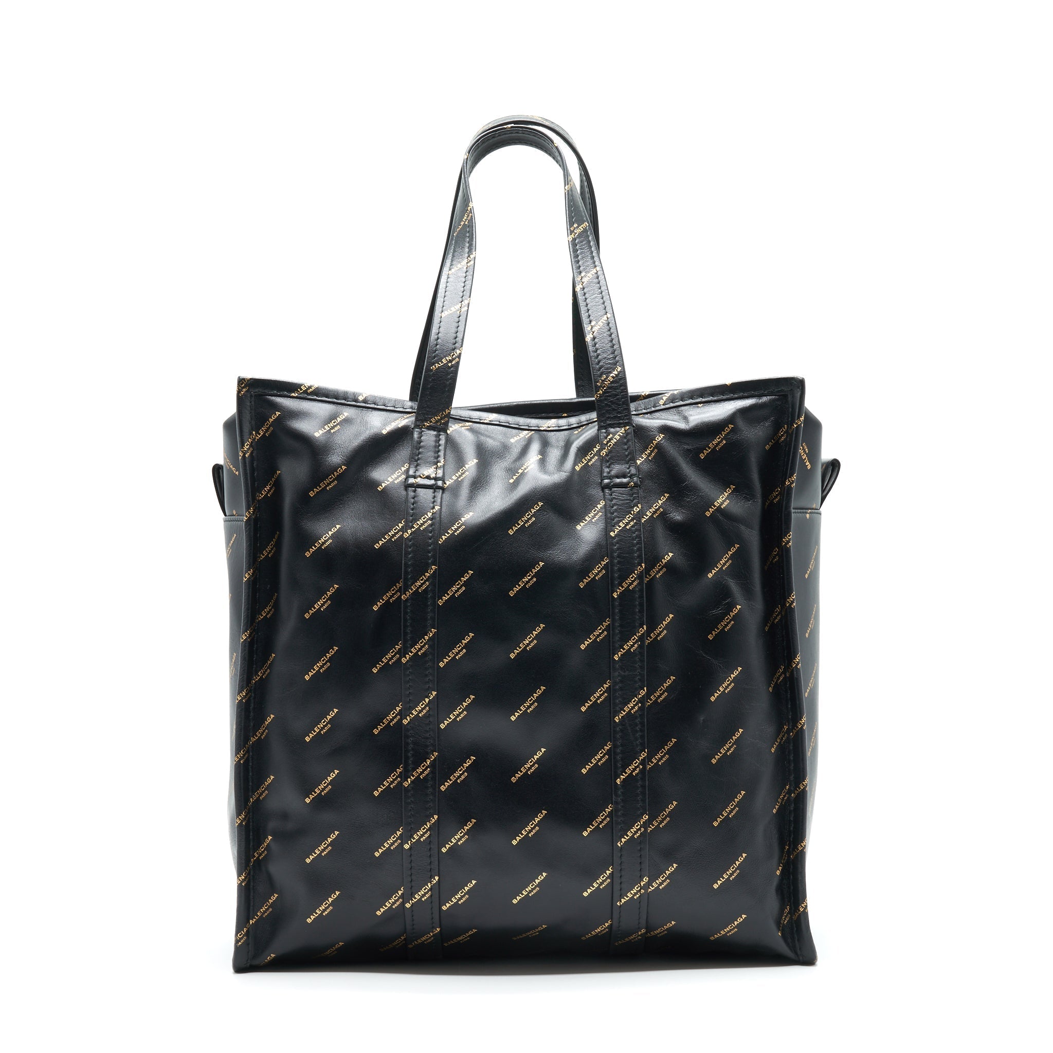 BALENCIAGA LOGO PRINTED BAZAR SHOPPER M LEATHER BAG