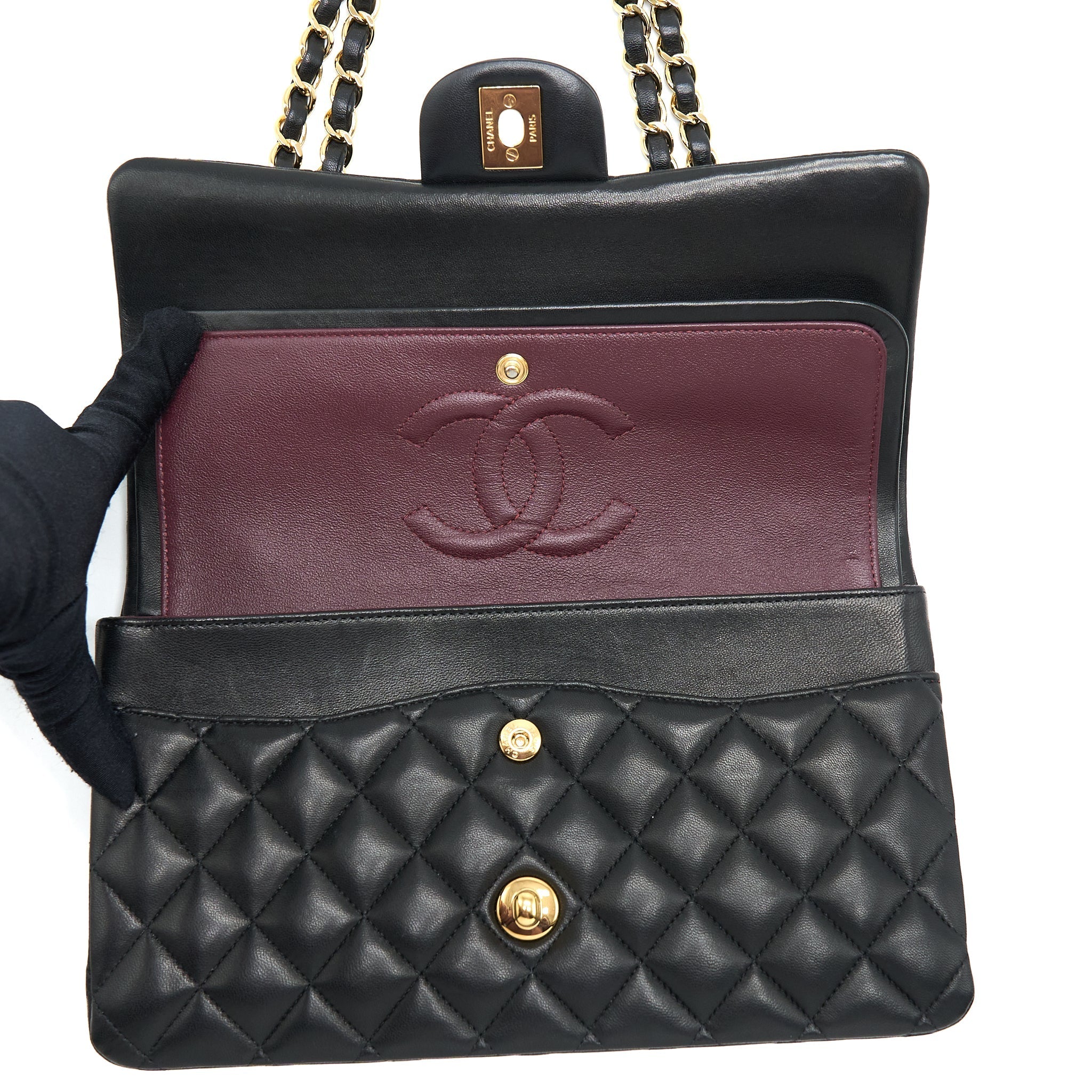CHANEL CLASSIC DOUBLE FLAP BAG LAMBSKIN BLACK GHW
