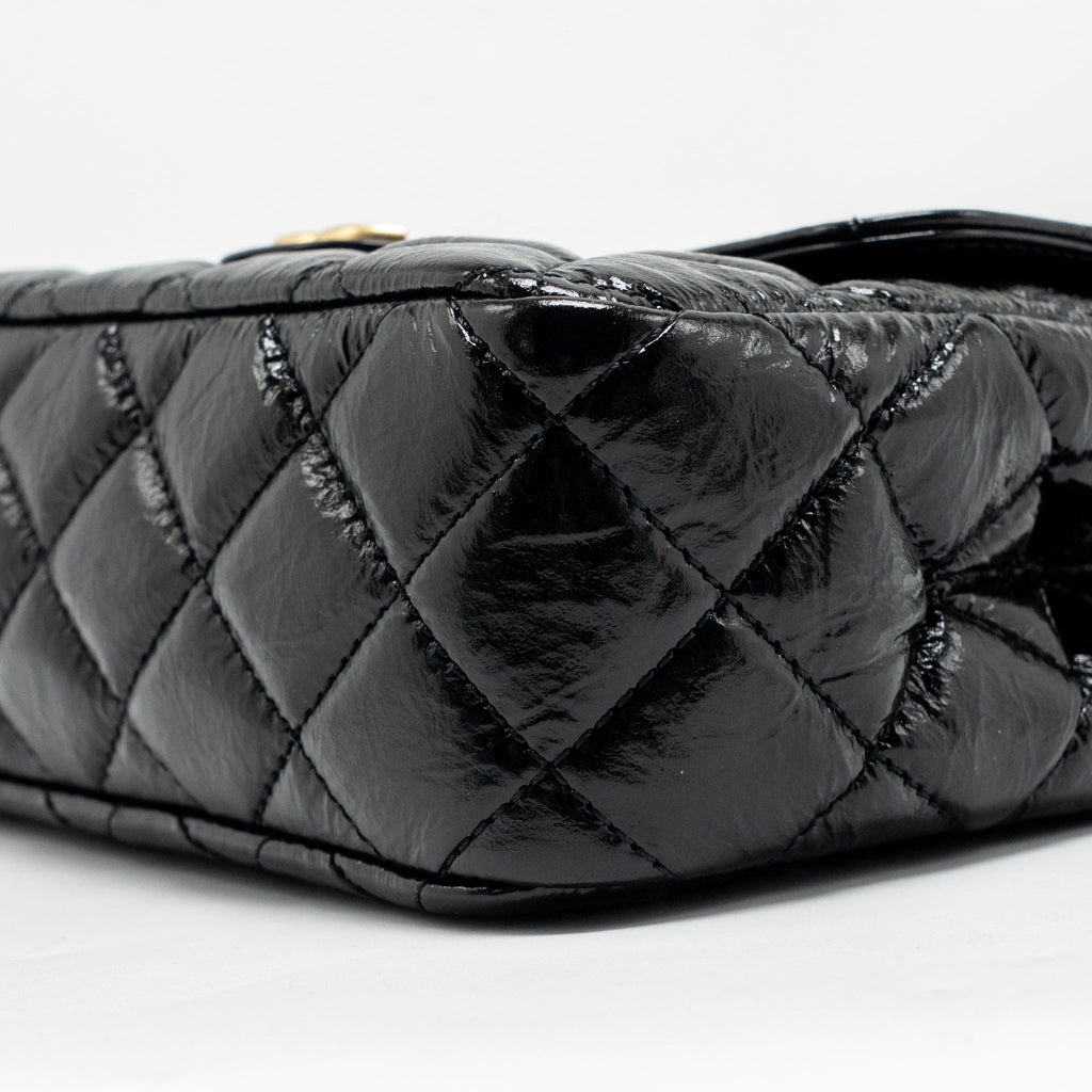 CHANEL 23C SMALL HOBO BAG SHINY CALFSKIN BLACK BRUSHED GHW (MICROCHIP)