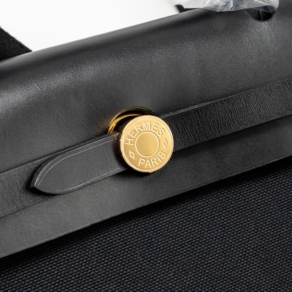 HERMES HERBAG 31 ZIP BAG CANVAS/HUNTER LEATHER BLACK GHW