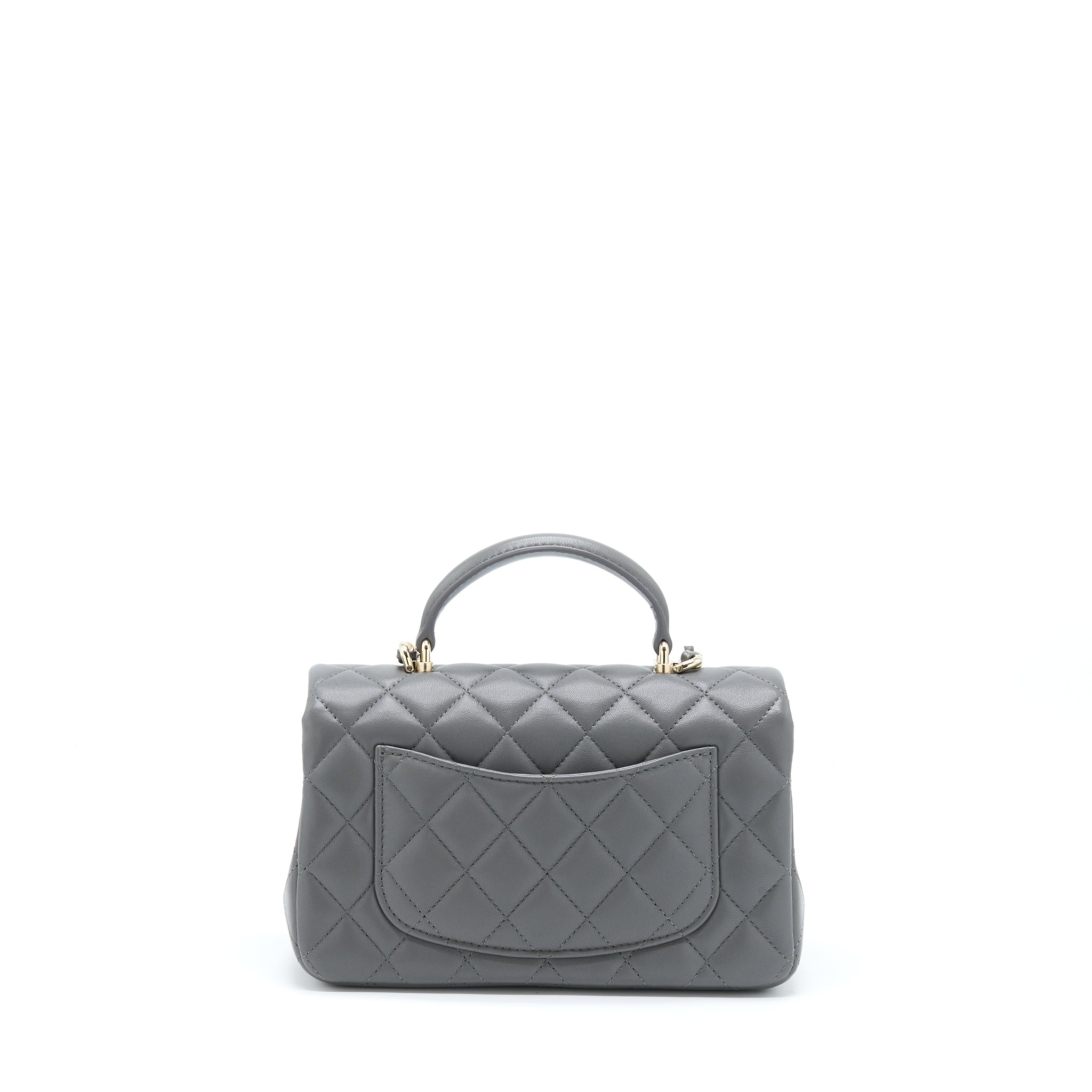 CHANEL 22A TOP HANDLE MINI RECTANGULAR FLAP BAG LAMBSKIN GREY LGHW (MICROCHIP)