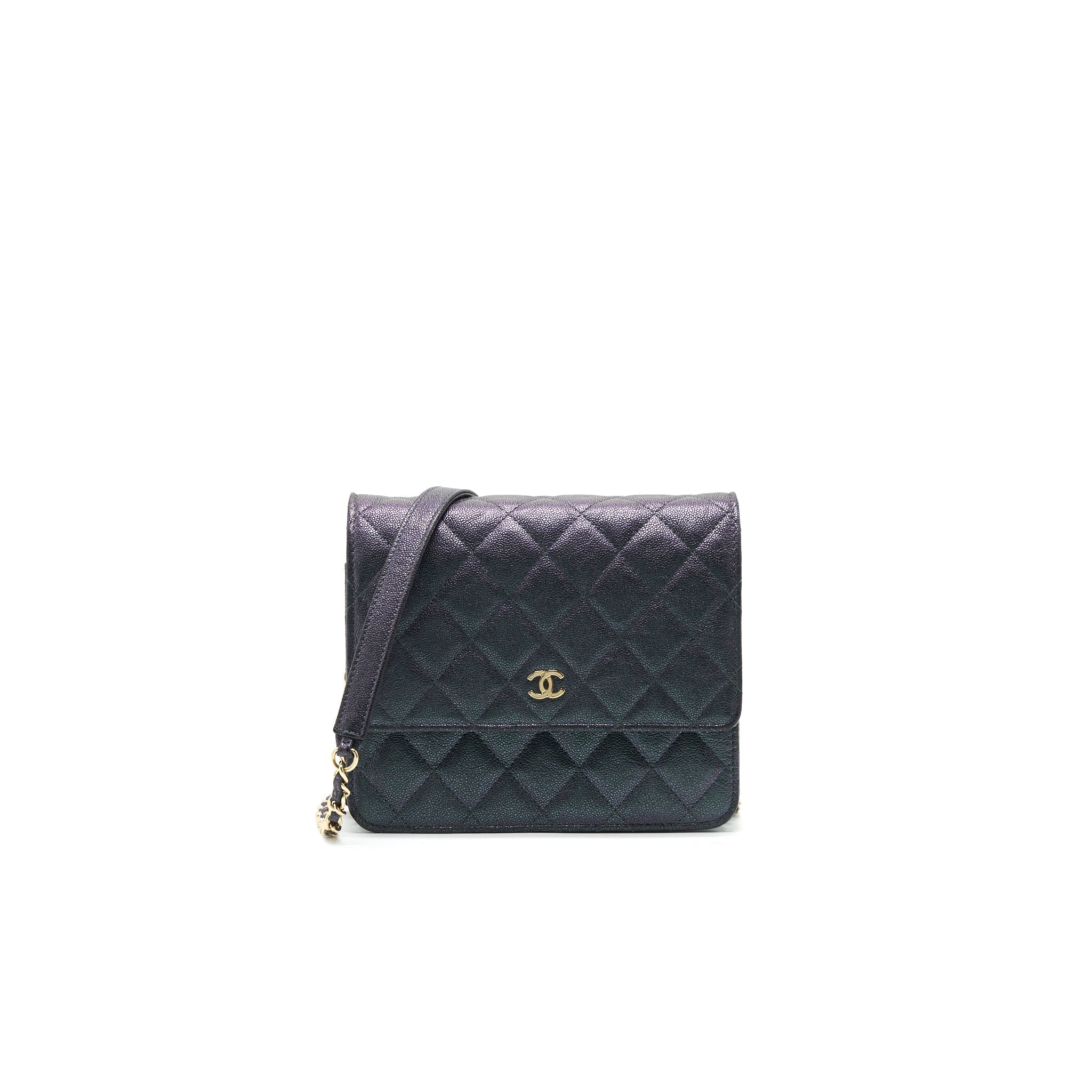 CHANEL CLASSIC SQUARE WALLET ON CHAIN CAVIAR IRIDESCENT PURPLE LGHW
