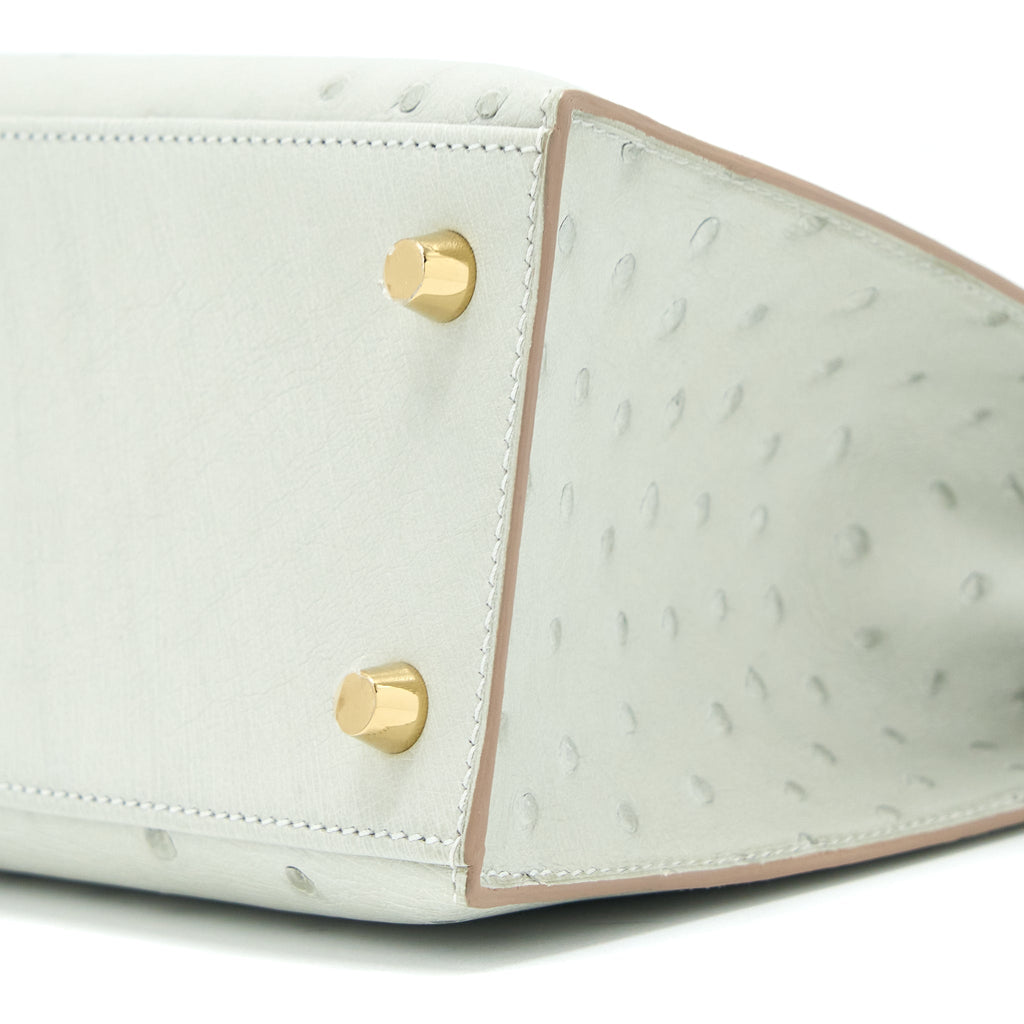 HERMES KELLY 25 SELLIER OSTRICH 80 GRIS PERLE GHW