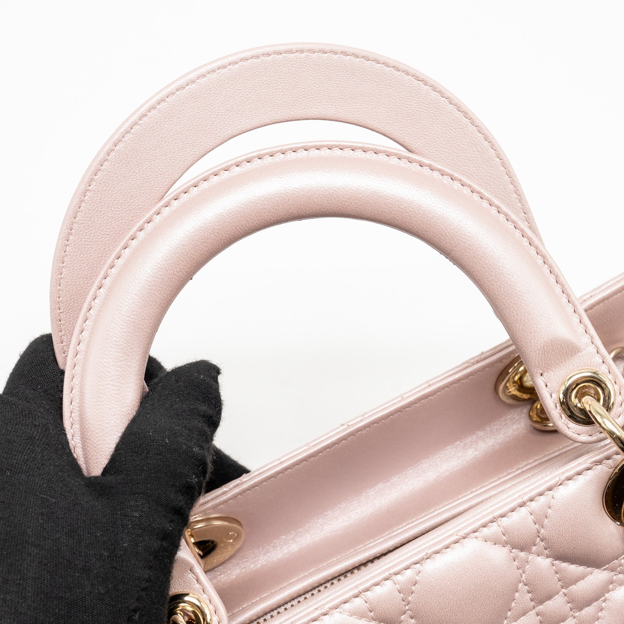 DIOR MEDIUM LADY DIOR LAMBSKIN IRIDESCENT PINK LGHW