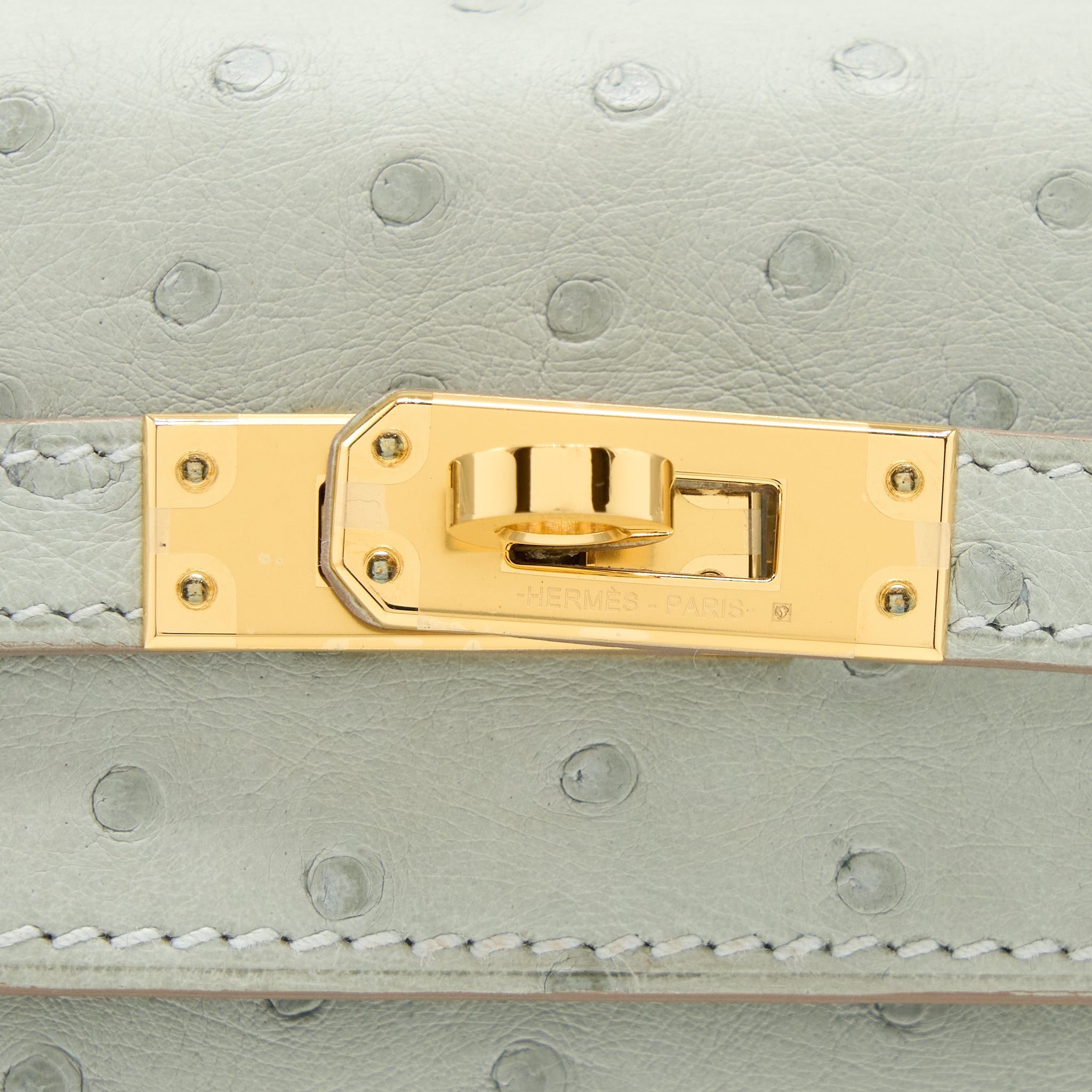 HERMES KELLY 25 SELLIER OSTRICH 80 GRIS PERLE GHW