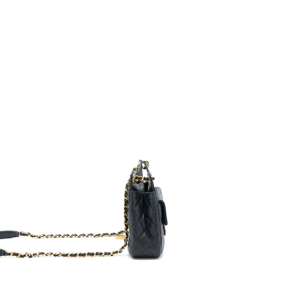 CHANEL SMALL HOBO BAG CAVIAR BLACK GHW (MICROCHIP)