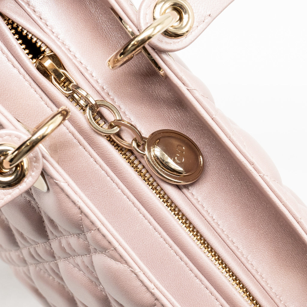 DIOR MEDIUM LADY DIOR LAMBSKIN IRIDESCENT PINK LGHW
