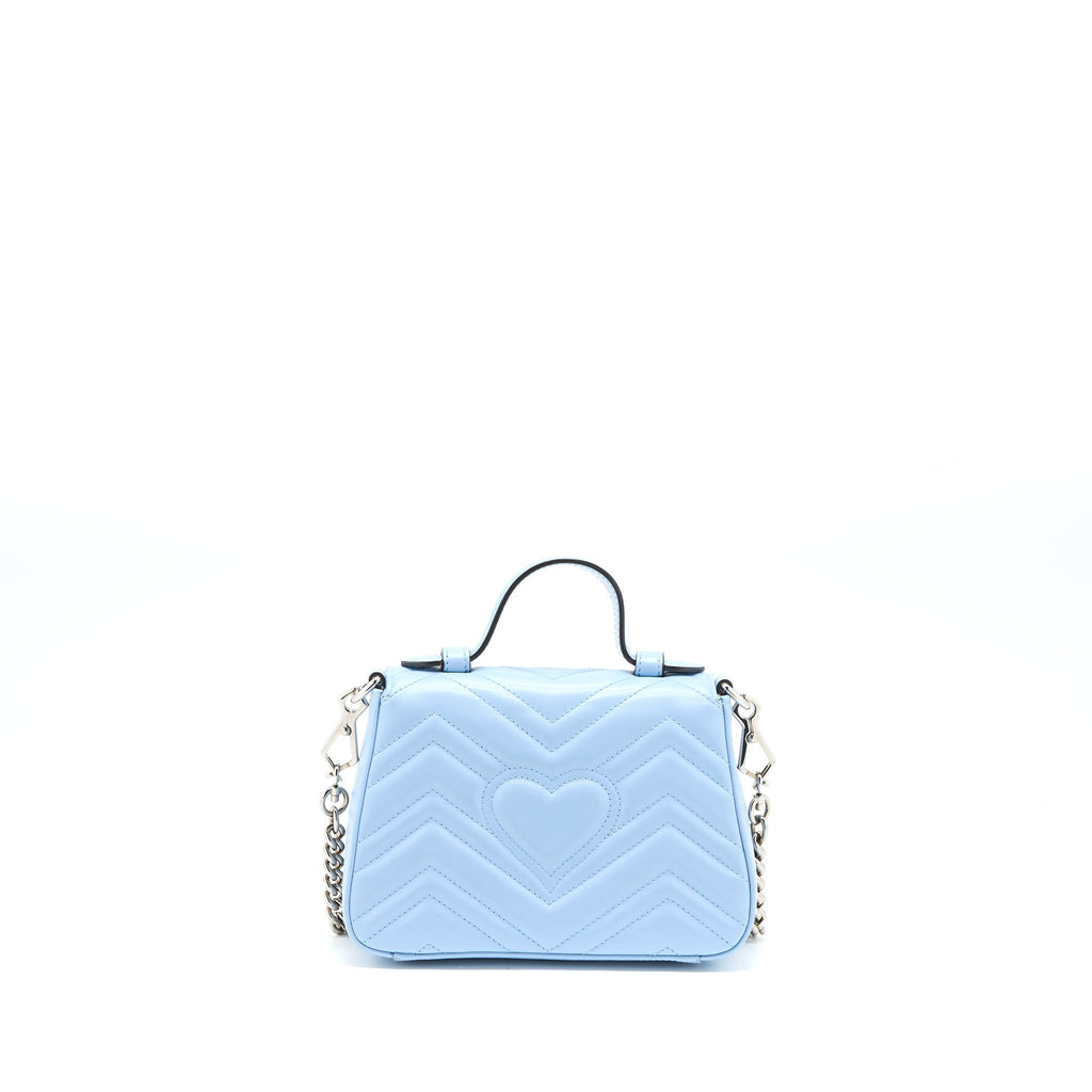GUCCI GG MARMONT MINI TOP HANDLE BAG CALFSKIN LIGHT BLUE SHW