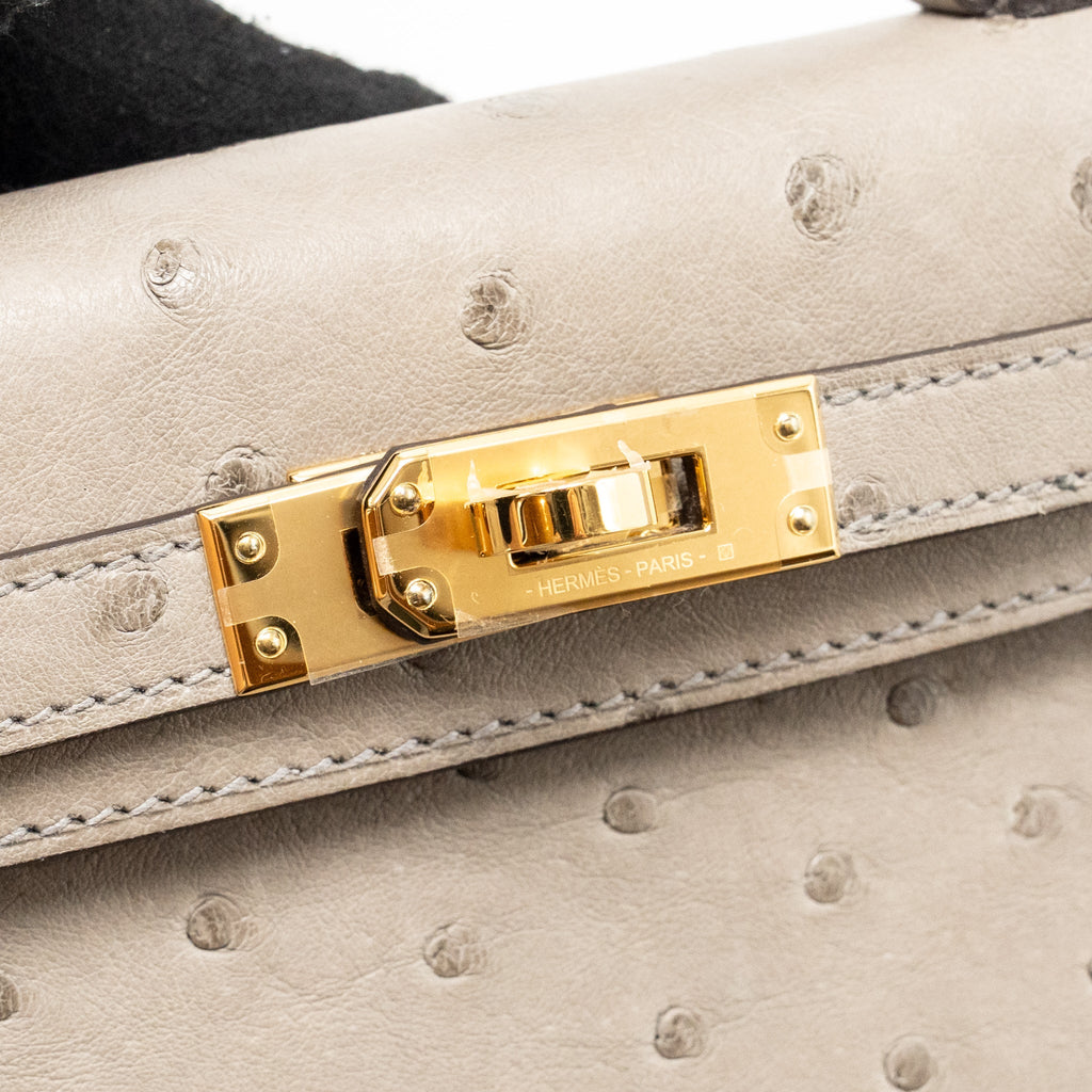 HERMES MINI KELLY II OSTRICH GRIS TOURTERELLE GHW