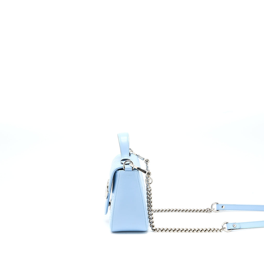 GUCCI GG MARMONT MINI TOP HANDLE BAG CALFSKIN LIGHT BLUE SHW