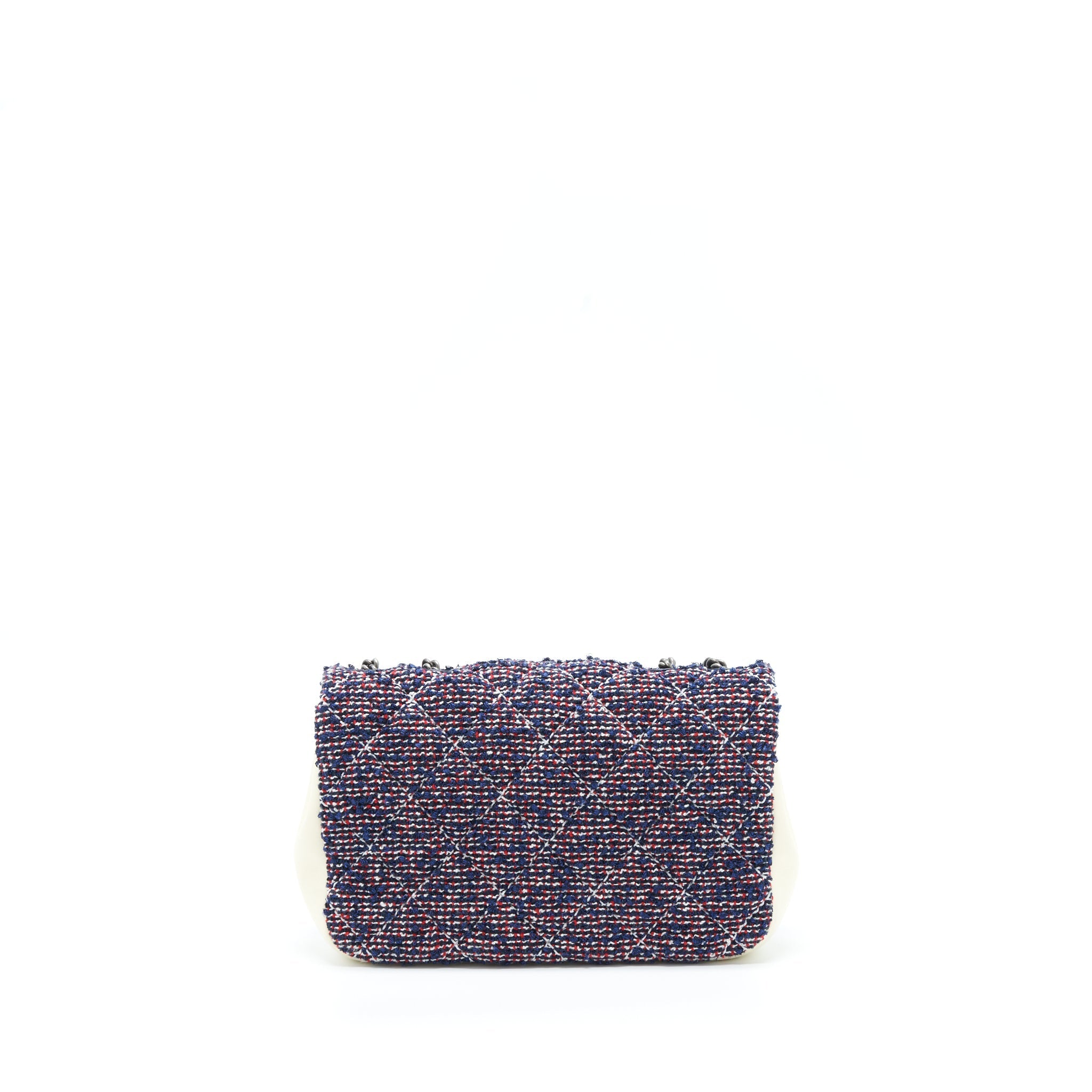 CHANEL SEASONAL MINI FLAP BAG TWEED BLUE/ MULTICOLOUR RUTHENIUM HARDWARE