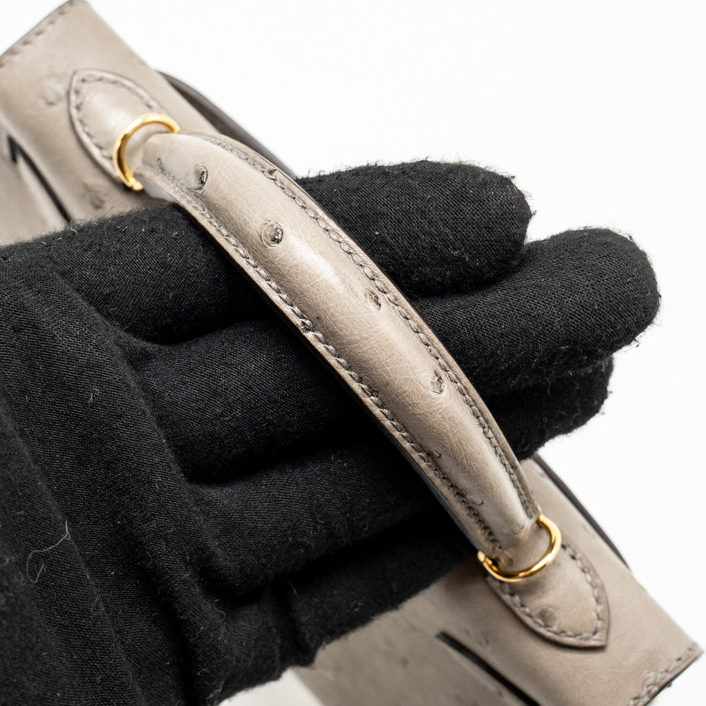 HERMES MINI KELLY II OSTRICH GRIS TOURTERELLE GHW