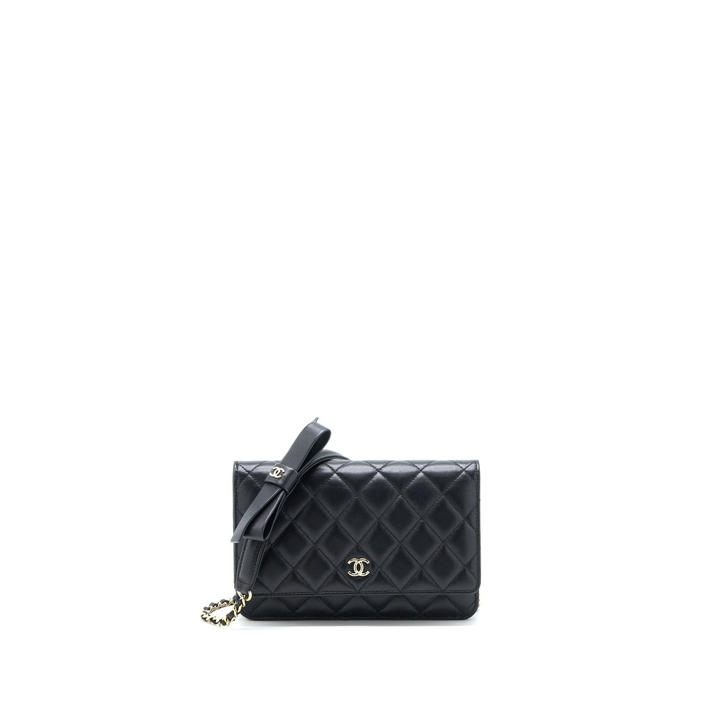CHANEL RIBBON WALLET ON CHAIN LAMBSKIN BLACK LGHW (MICROCHIP)
