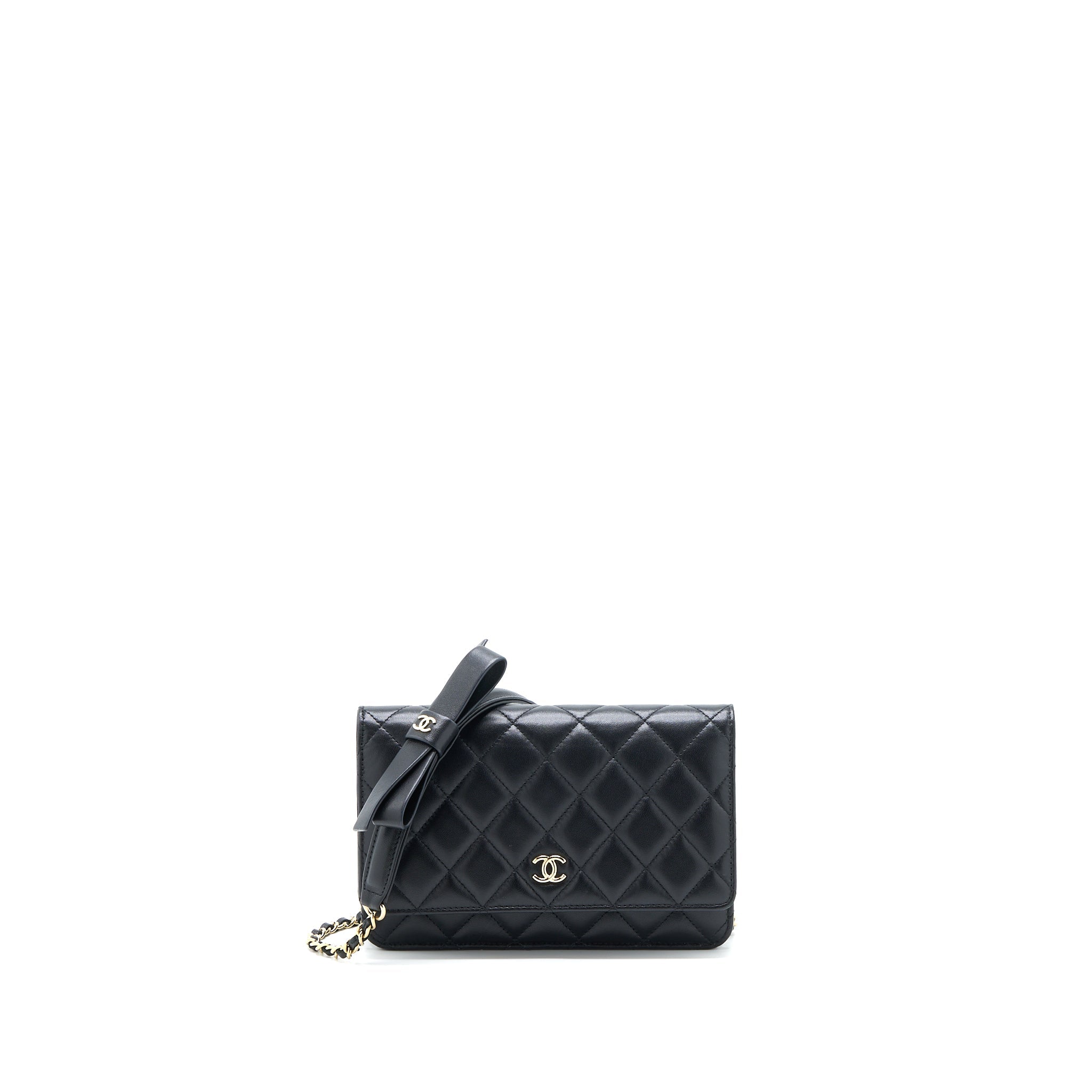 CHANEL RIBBON WALLET ON CHAIN LAMBSKIN BLACK LGHW (MICROCHIP)