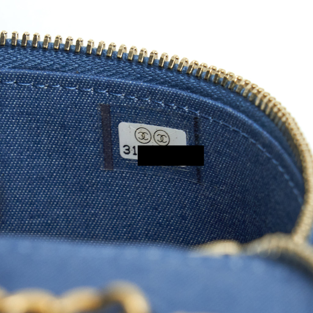 CHANEL 22C PEARL CRUSH MINI VANITY WITH CHAIN DENIM BLUE GHW