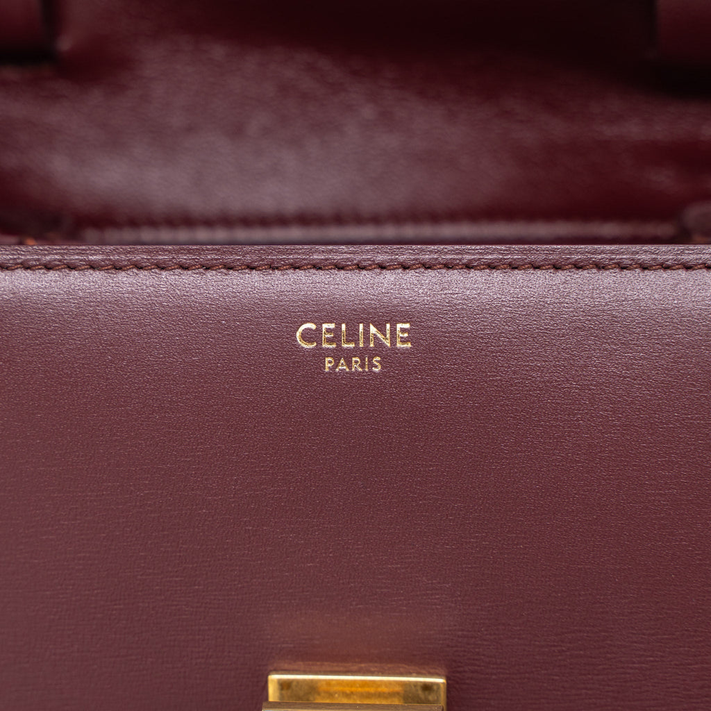 CELINE MINI BOX CALFSKIN BURGUNDY BRUSHED GHW