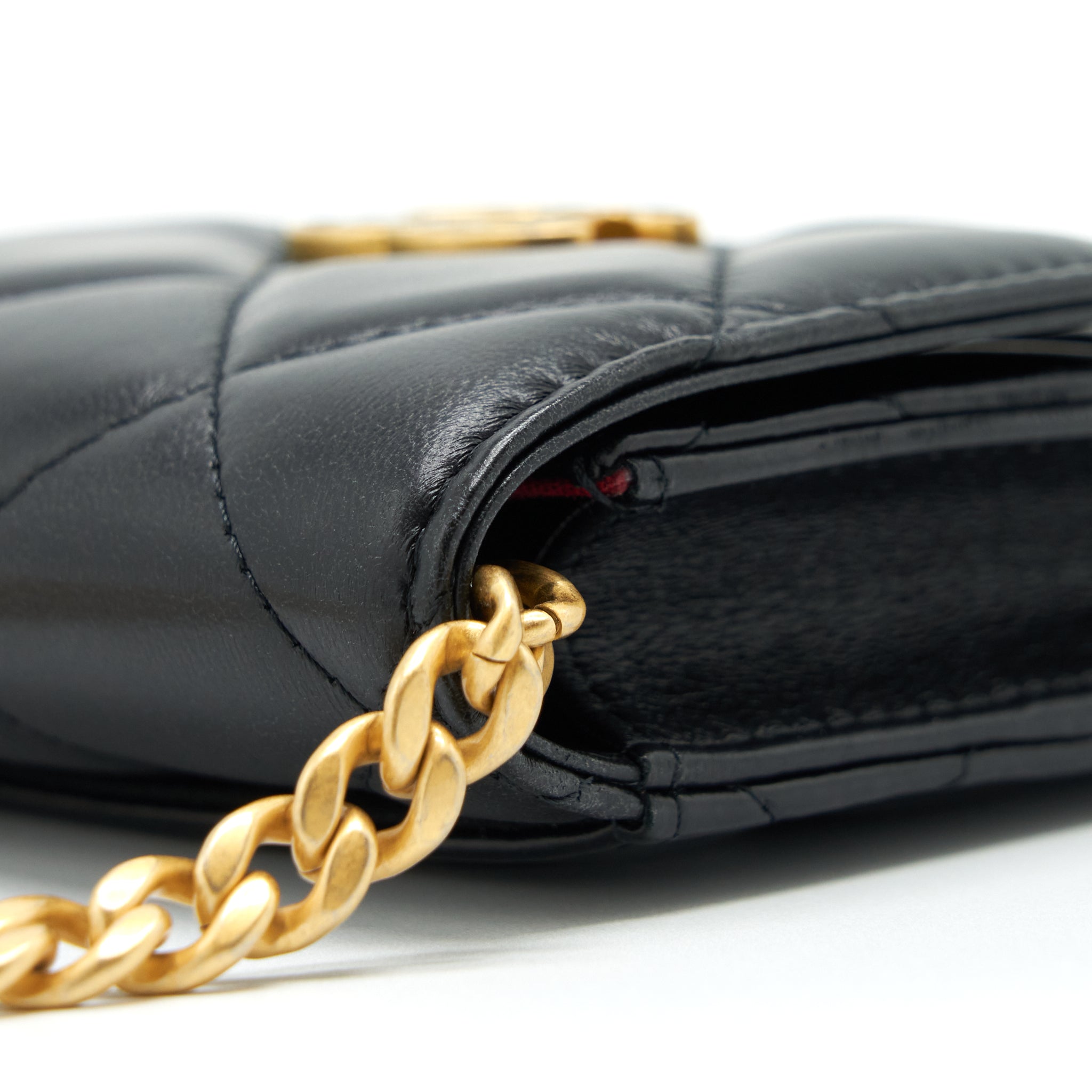 CHANEL 22P VERTICAL MINI FLAP PHONE CASE LAMBSKIN BLACK WITH ENAMEL AND GOLD HARDWARE