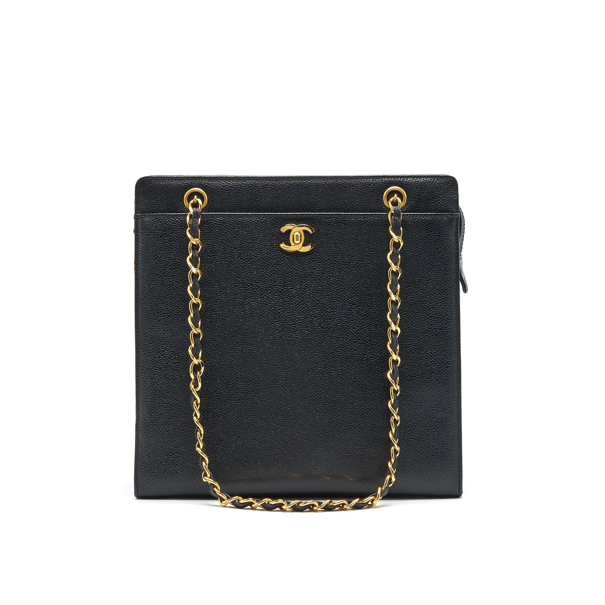 CHANEL VINTAGE 24K GOLD CAVIAR SHOPPING BAG WITH CHAIN