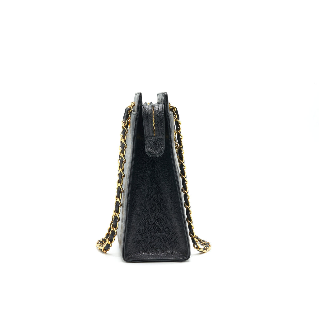 CHANEL VINTAGE 24K GOLD CAVIAR SHOPPING BAG WITH CHAIN
