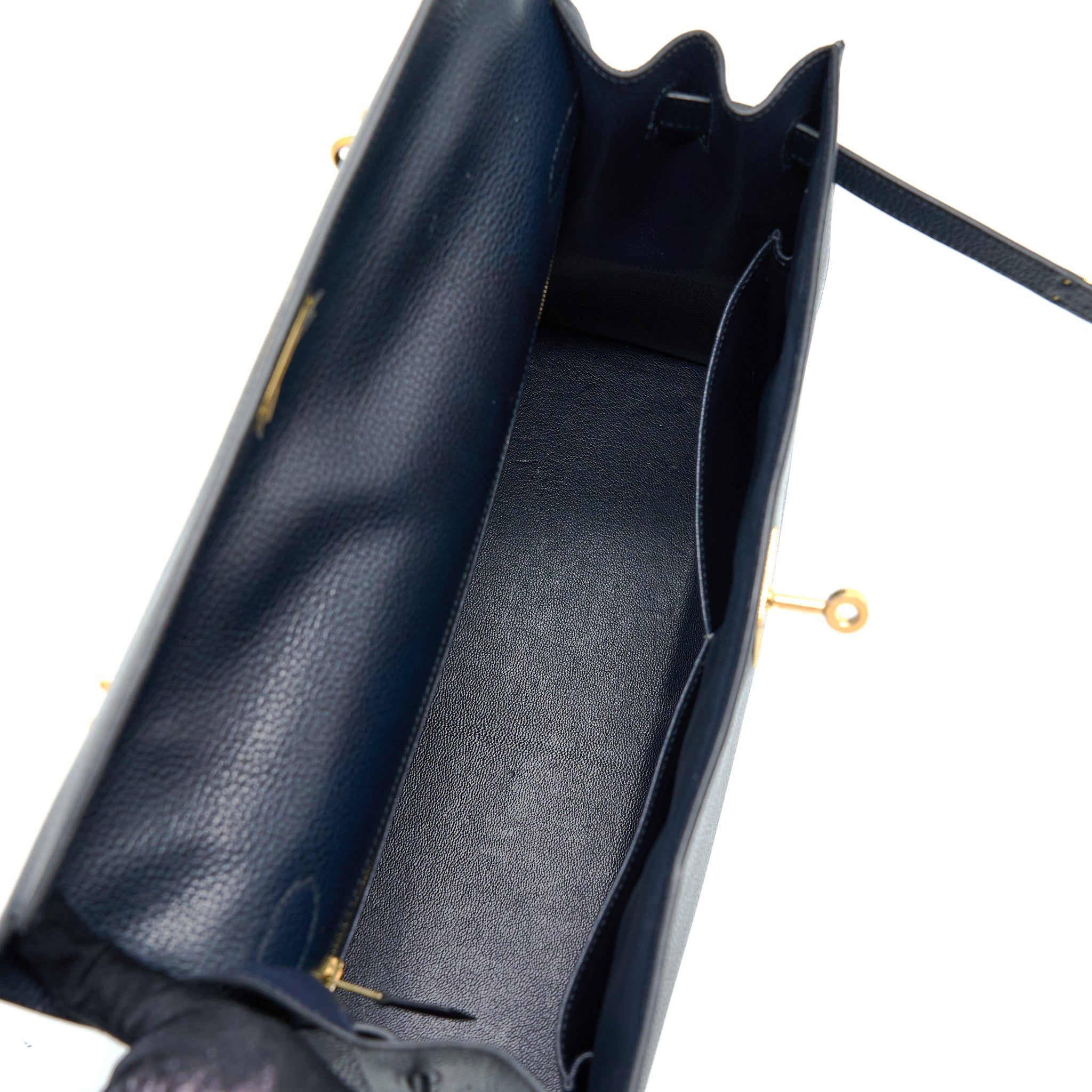 HERMES KELLY 35 SELLIER VACHE LIEGEE BLEU INDIGO GHW