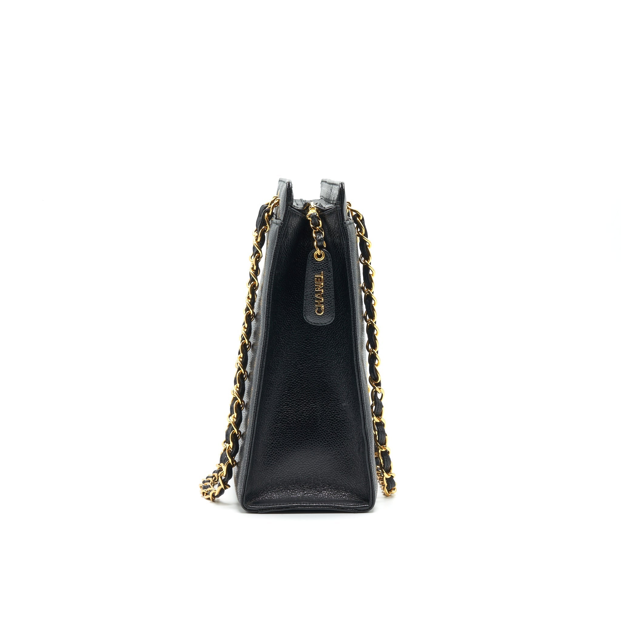CHANEL VINTAGE 24K GOLD CAVIAR SHOPPING BAG WITH CHAIN