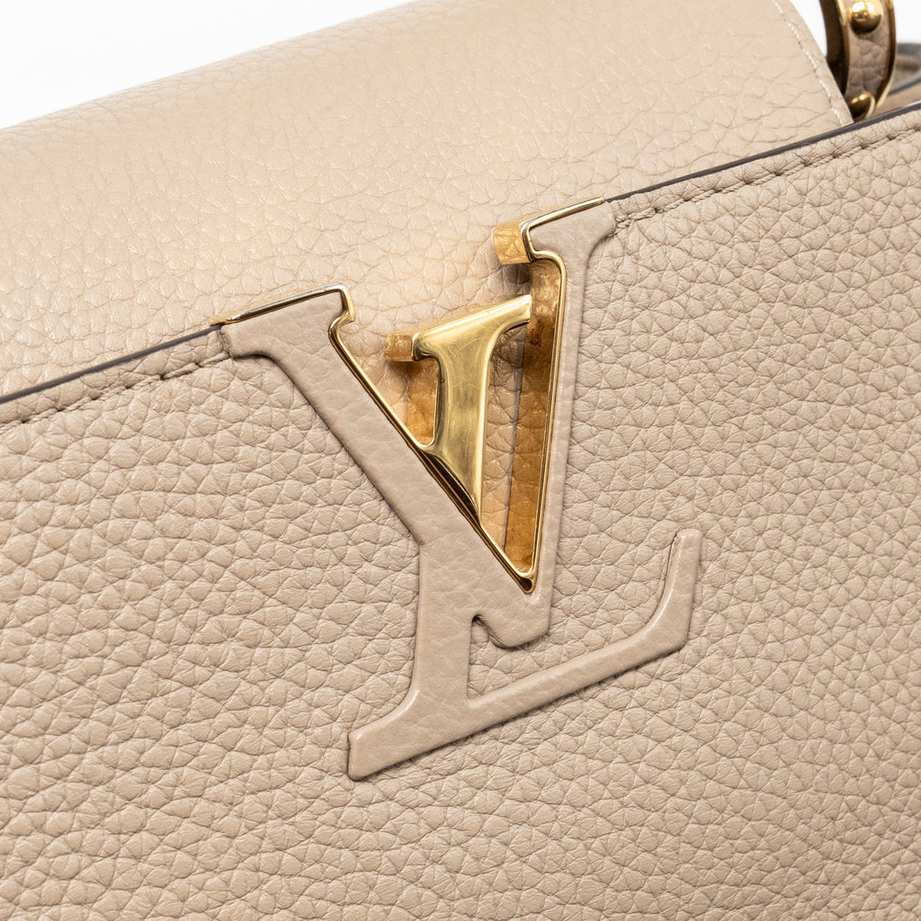 LOUIS VUITTON CAPUCINES MM TAURILLON LEATHER LIGHT GREY GHW