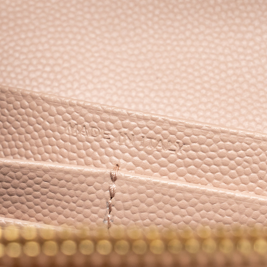 SAINT LAURENT/YSL MATELASSE CHAIN WALLET GRAINED CALFSKIN PALE BLUSH GHW