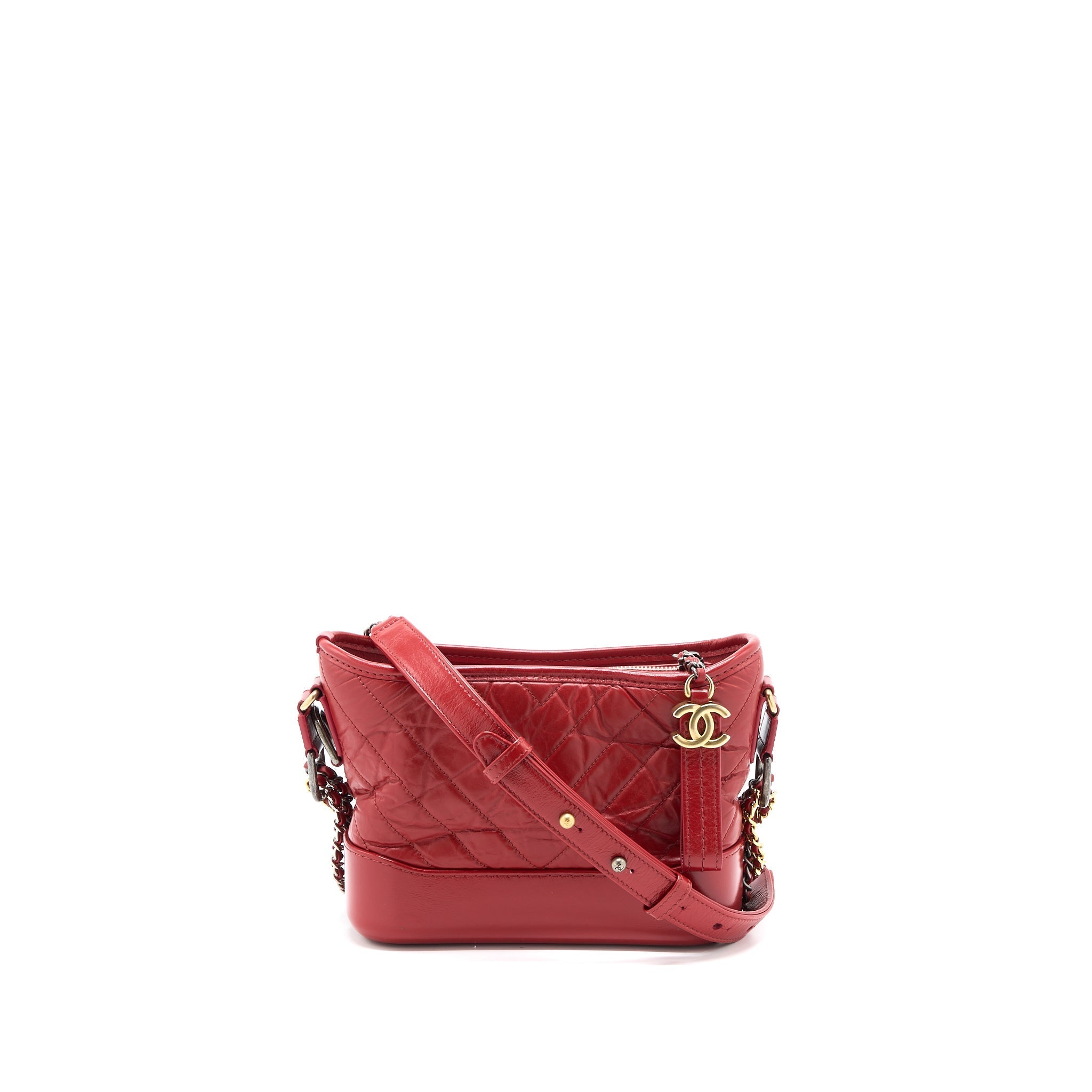CHANEL SMALL GABRIELLE HOBO BAG AGED CALFSKIN RED MULTICOLOUR HARDWARE