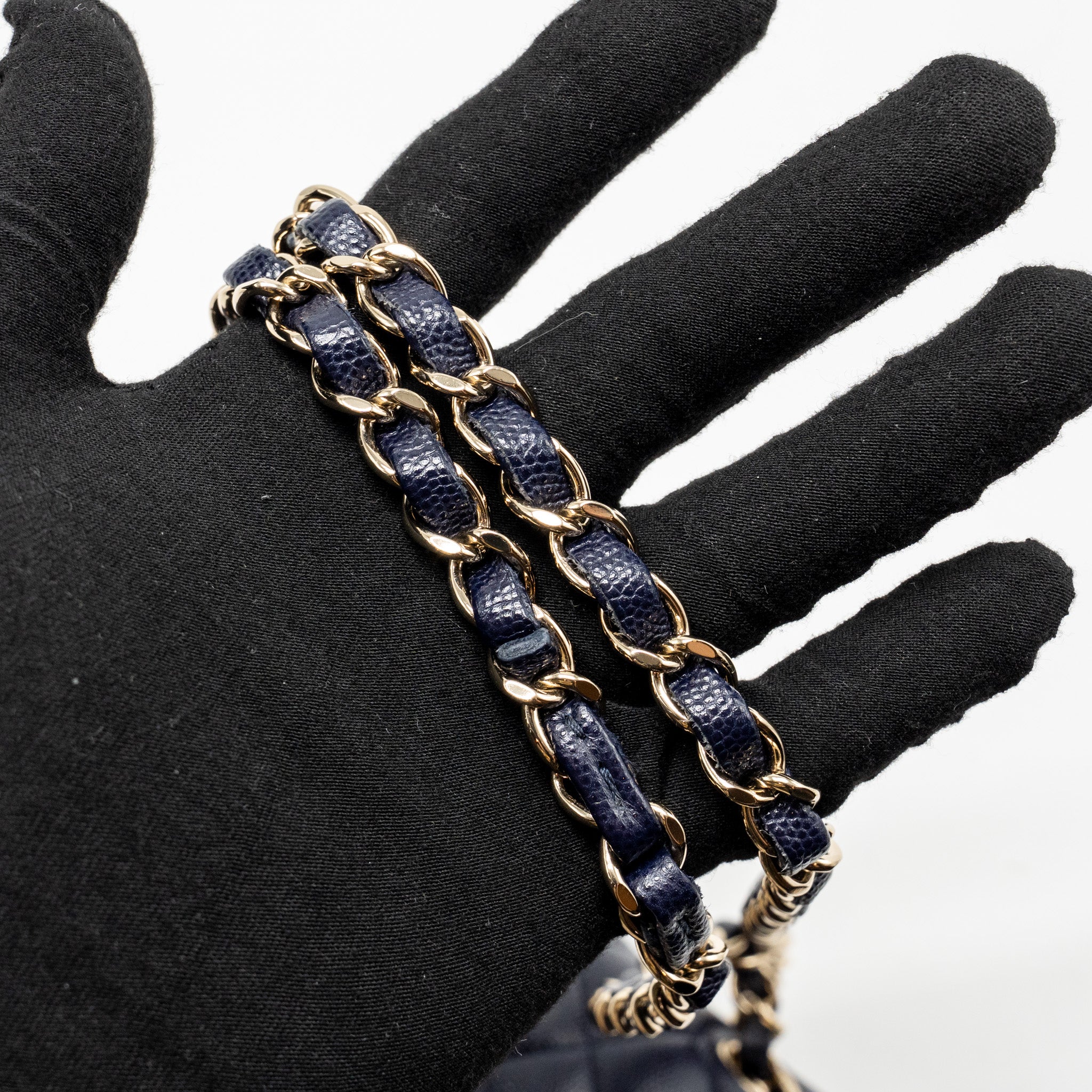 CHANEL SMALL CLASSIC DOUBLE FLAP BAG CAVIAR NAVY GHW (MICROCHIP)