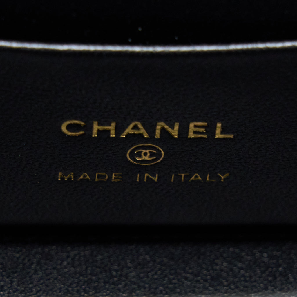CHANEL 22K GOLD PILLAR ADJUSTABLE CHAIN LONG VANITY LAMBSKIN BLACK GHW (MICROCHIP)