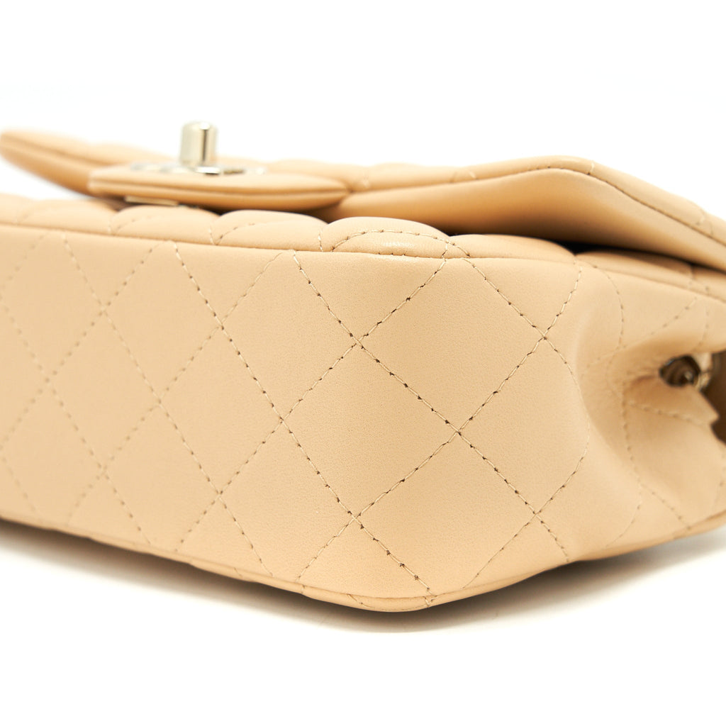 CHANEL MINI RECTANGULAR LAMBSKIN LIGHT BEIGE LGHW(MICROCHIP)