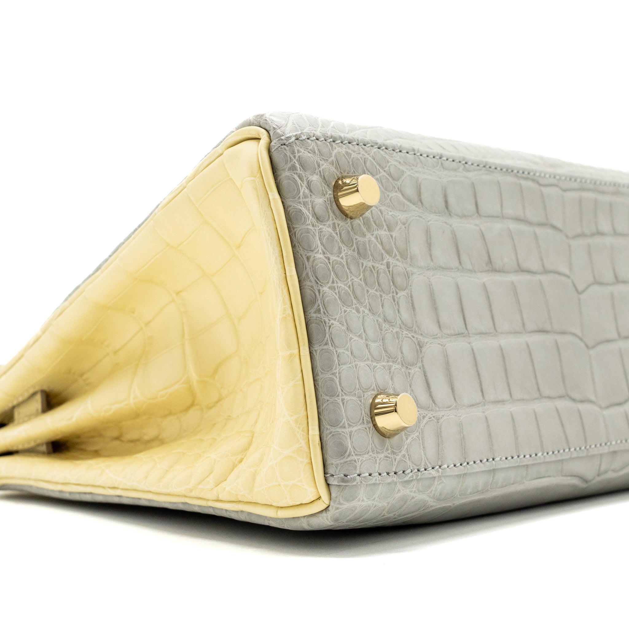 HERMES KELLY 25 ALLIGATOR MISSISSIPPIENSIS MATT GRIS PERLE / VANIELLE LGHW