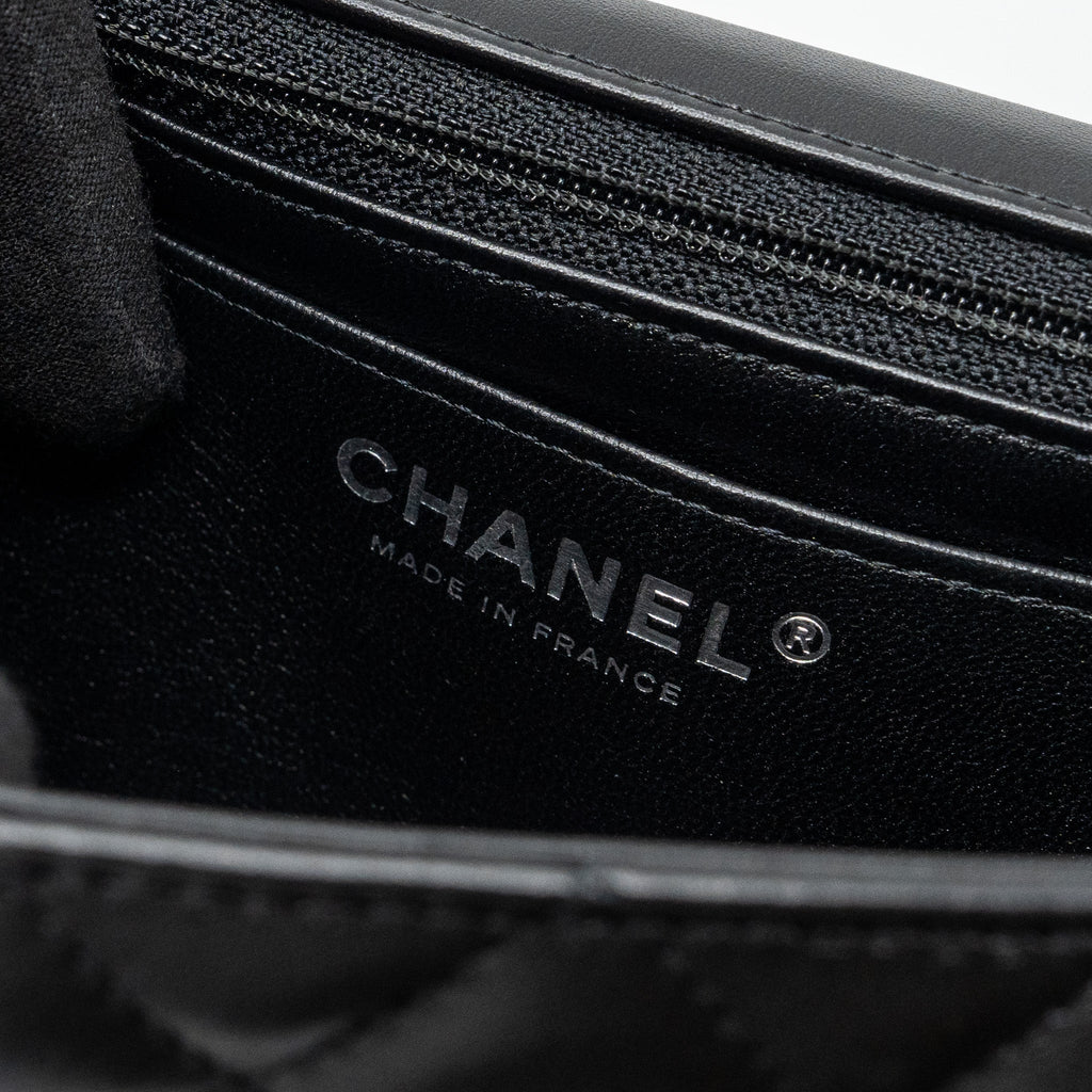 CHANEL CLASSIC MINI RECTANGULAR FLAP BAG LAMBSKIN BLACK SHW (MICROCHIP)