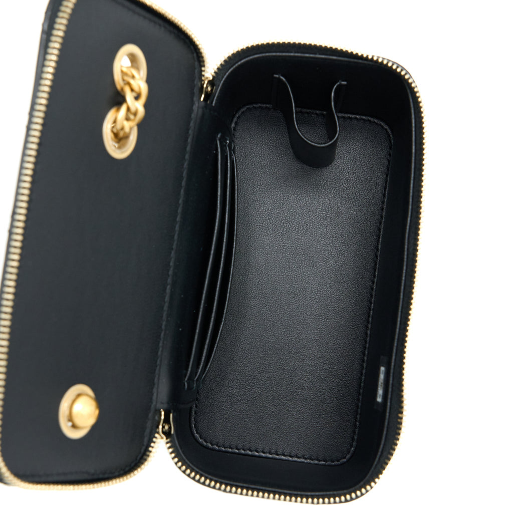 CHANEL 22K GOLD PILLAR ADJUSTABLE CHAIN LONG VANITY LAMBSKIN BLACK GHW (MICROCHIP)