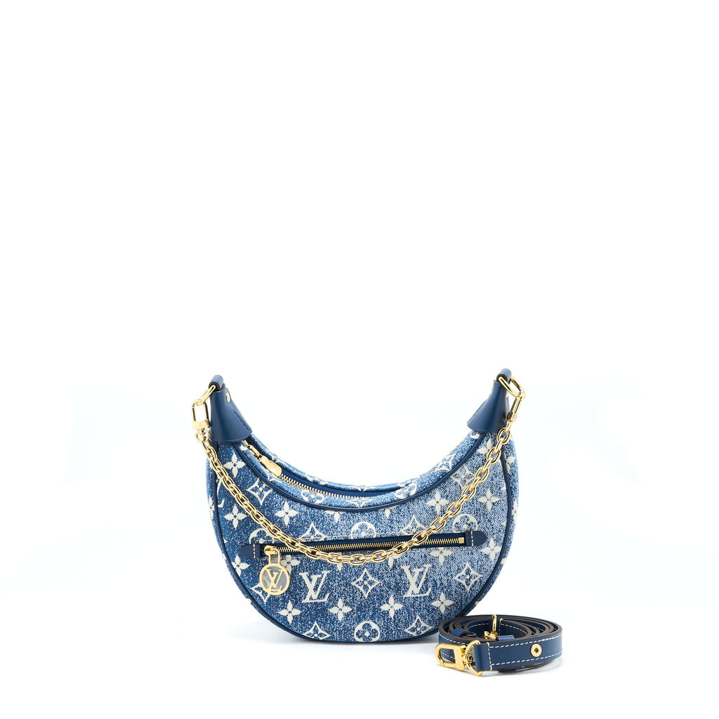 LOUIS VUITTON HALF-MOON LOOP BAGUETTE HANDBAG DENIM BLUE GHW