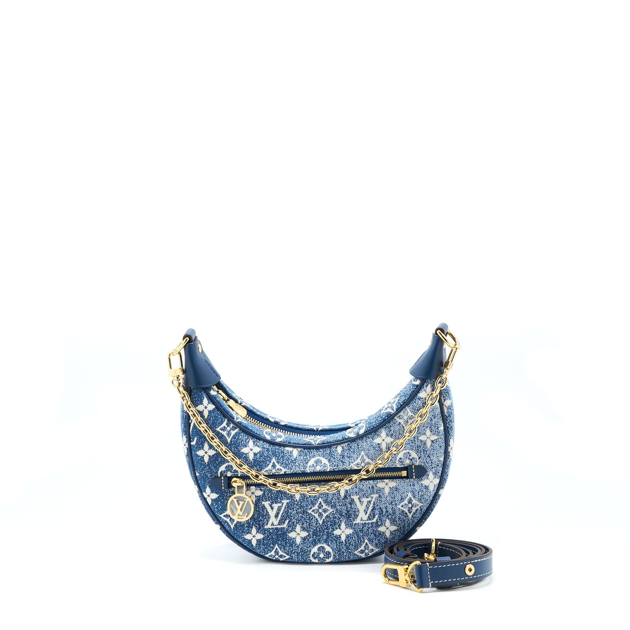 LOUIS VUITTON HALF-MOON LOOP BAGUETTE HANDBAG DENIM BLUE GHW