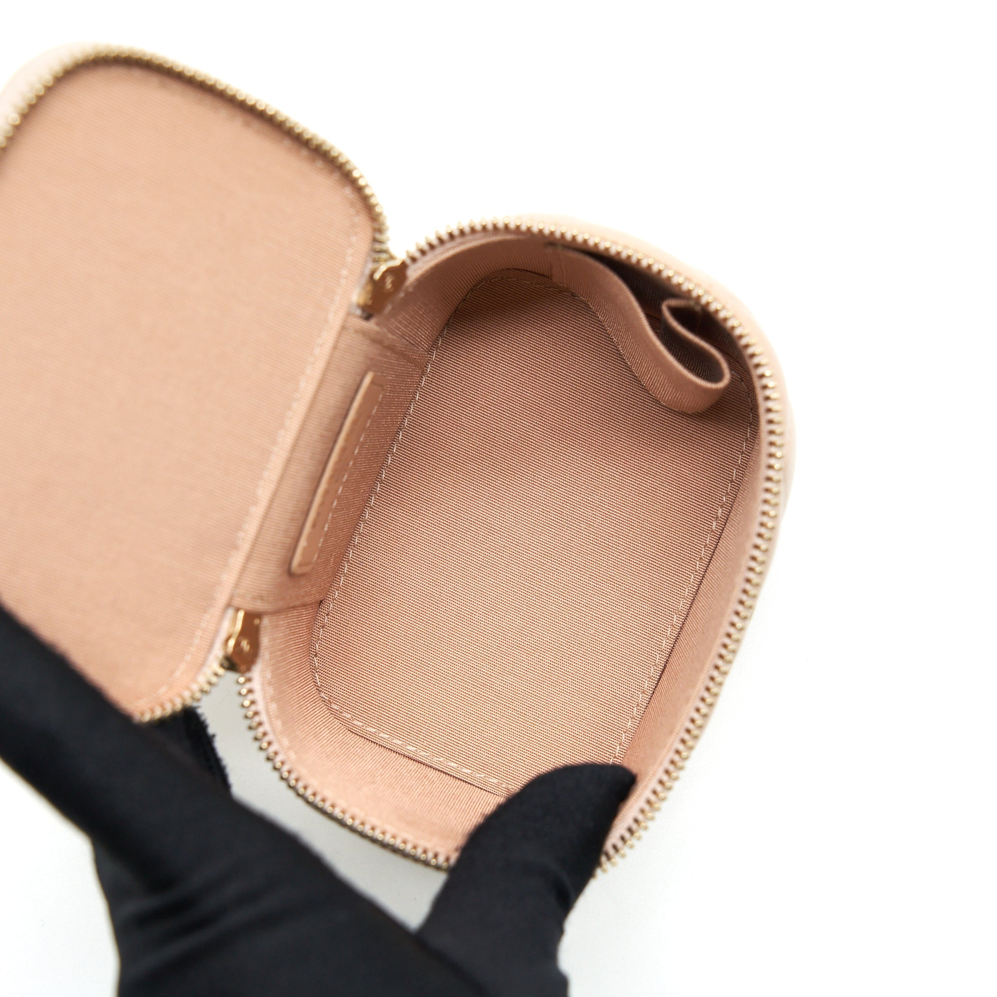 CHANEL TOP HANDLE MINI VANITY ON CHAIN LAMBSKIN BEIGE GHW