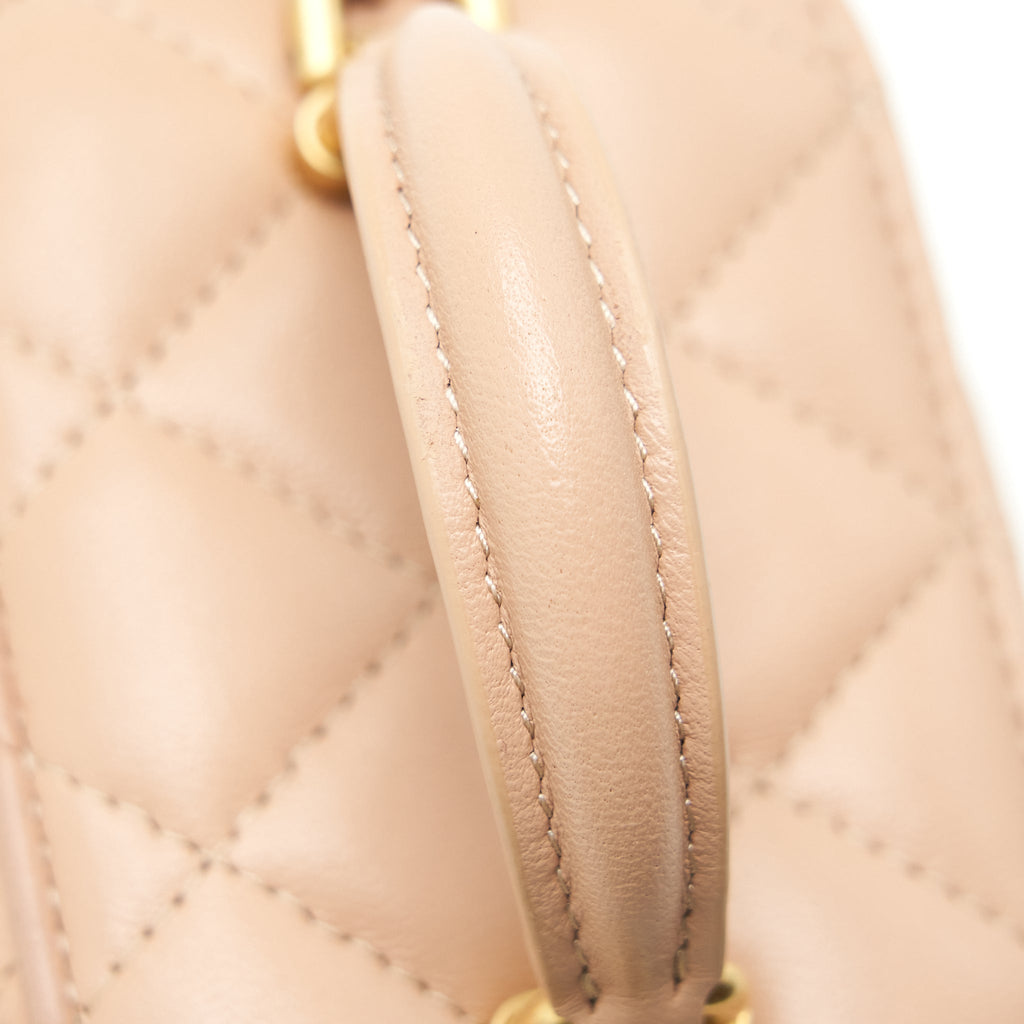 CHANEL TOP HANDLE MINI VANITY ON CHAIN LAMBSKIN BEIGE GHW
