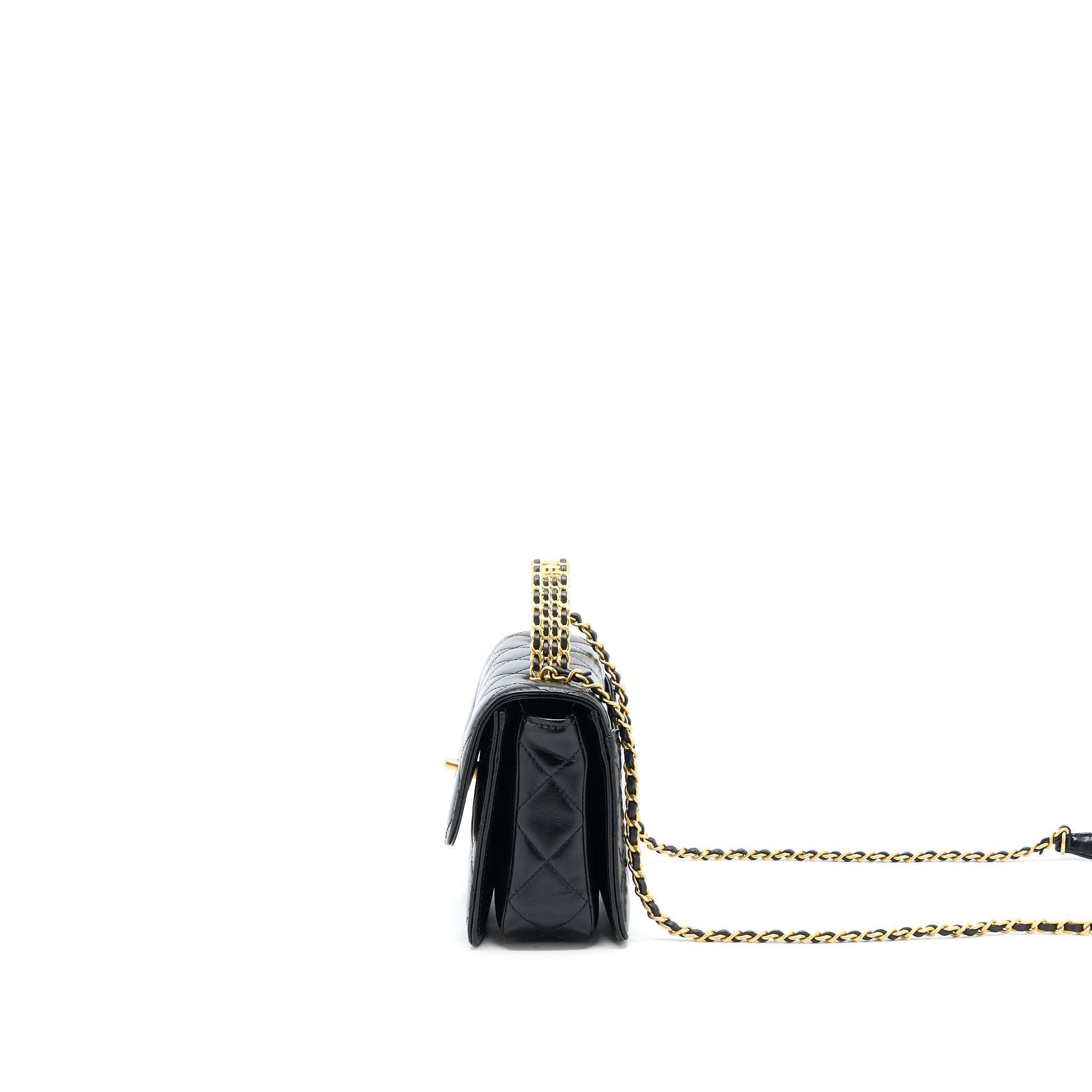 CHANEL 23P FLAP BAG WITH TOP HANDLE SHINY CALFSKIN BLACK GHW (MICROCHIP)